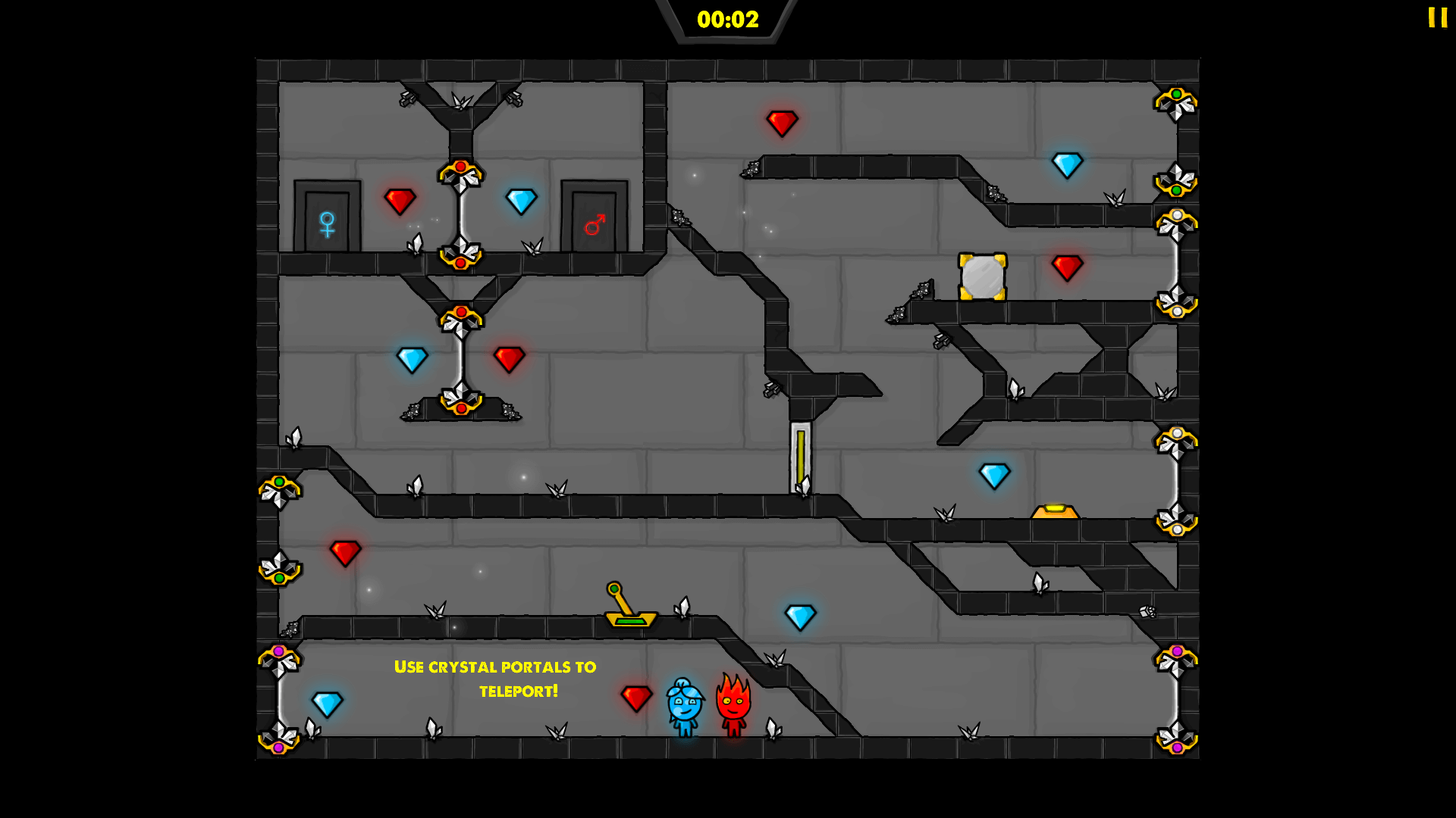 Fireboy and Watergirl navigating icy obstacles and lava traps

