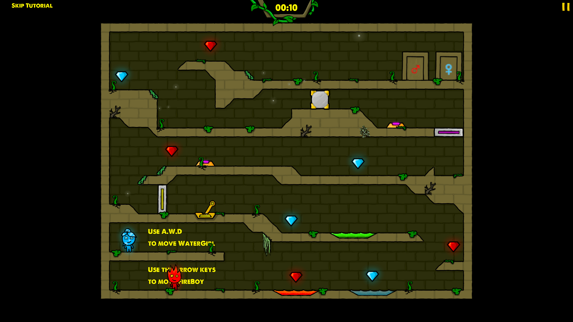 Fireboy and Watergirl working together in Elements game