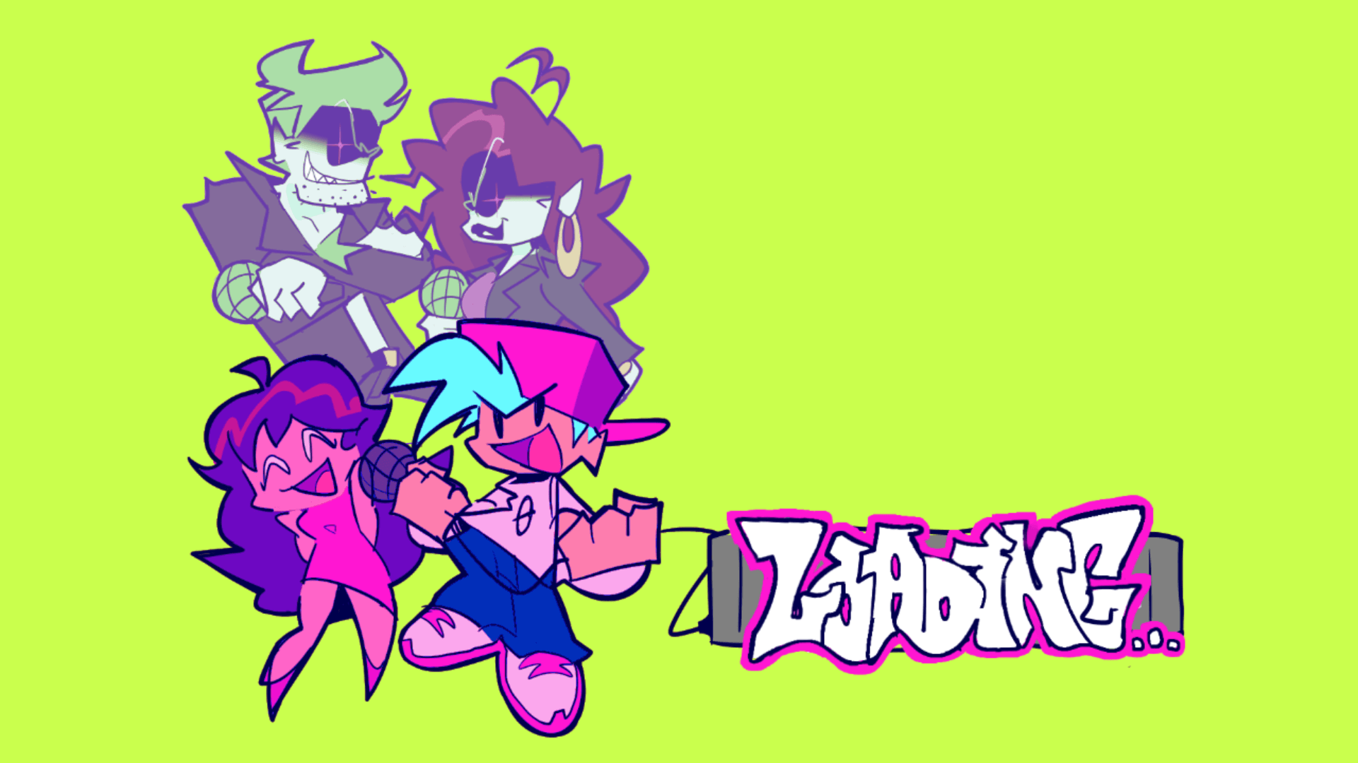 Friday Night Funkin' main menu with colorful characters and music-themed design