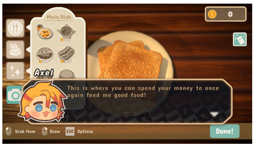 FeedAxel game main menu with colorful cooking elements and Axel character