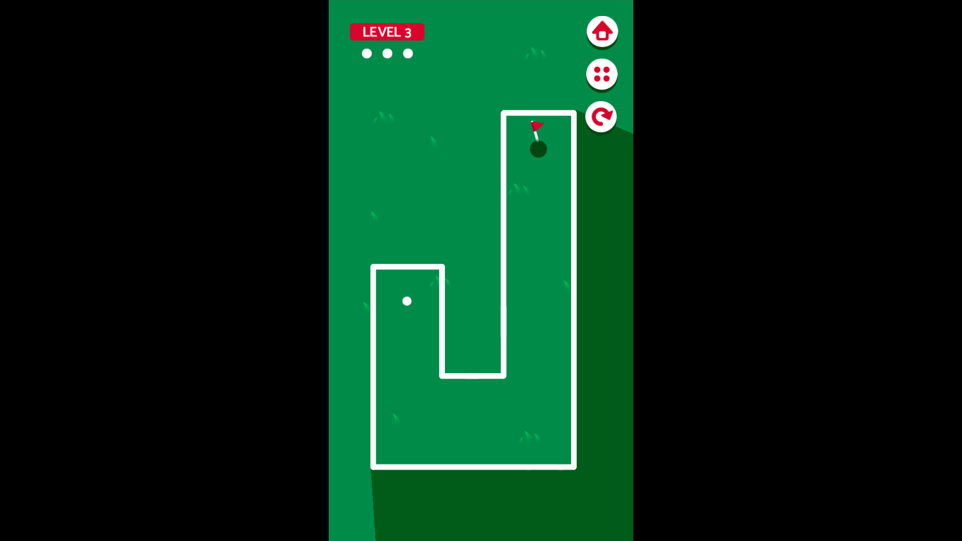 Golf Field gameplay showing a golf ball aiming at the hole with lasers and traps in the path