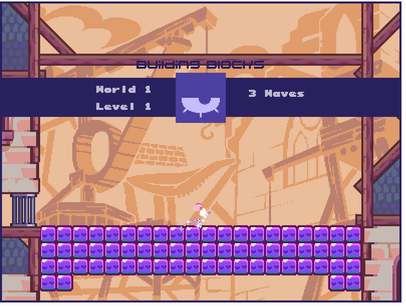 Grabanakki gameplay showing the player throwing blocks at monsters while standing on shrinking platforms