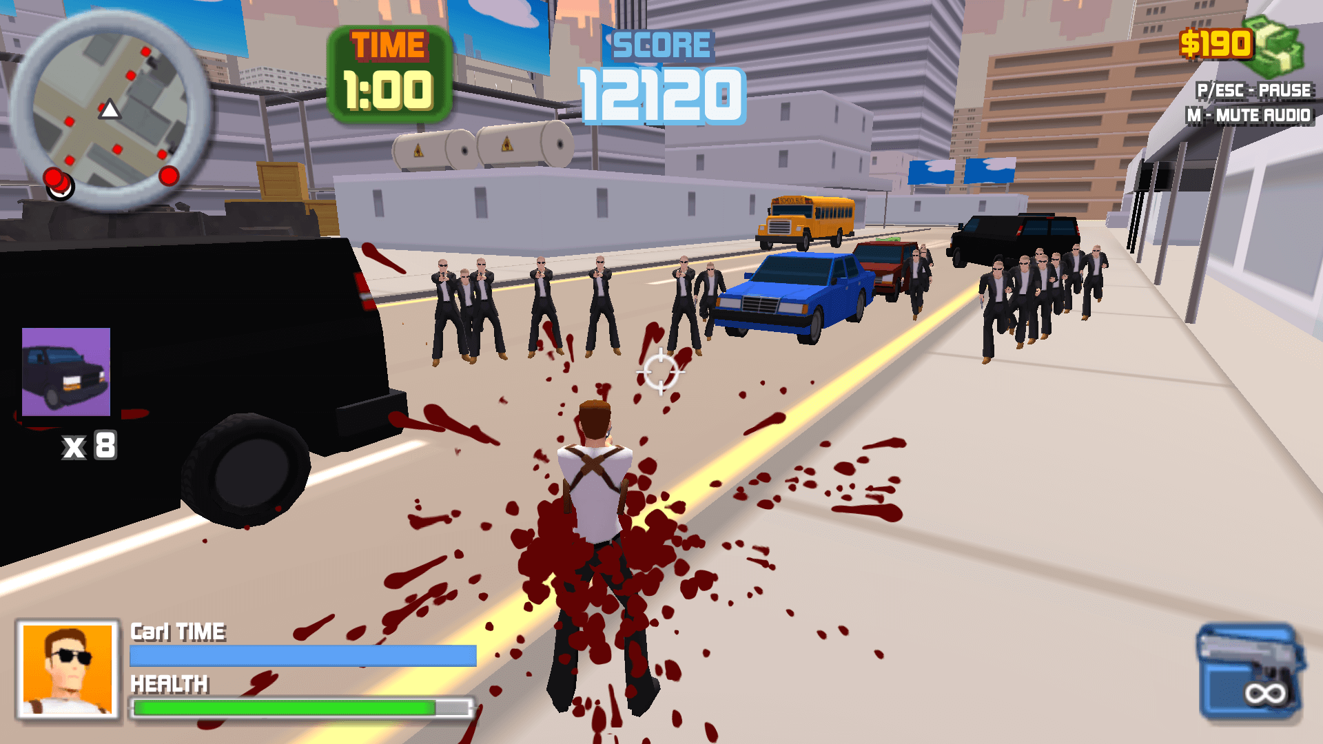Player using a mounted gun to destroy enemies