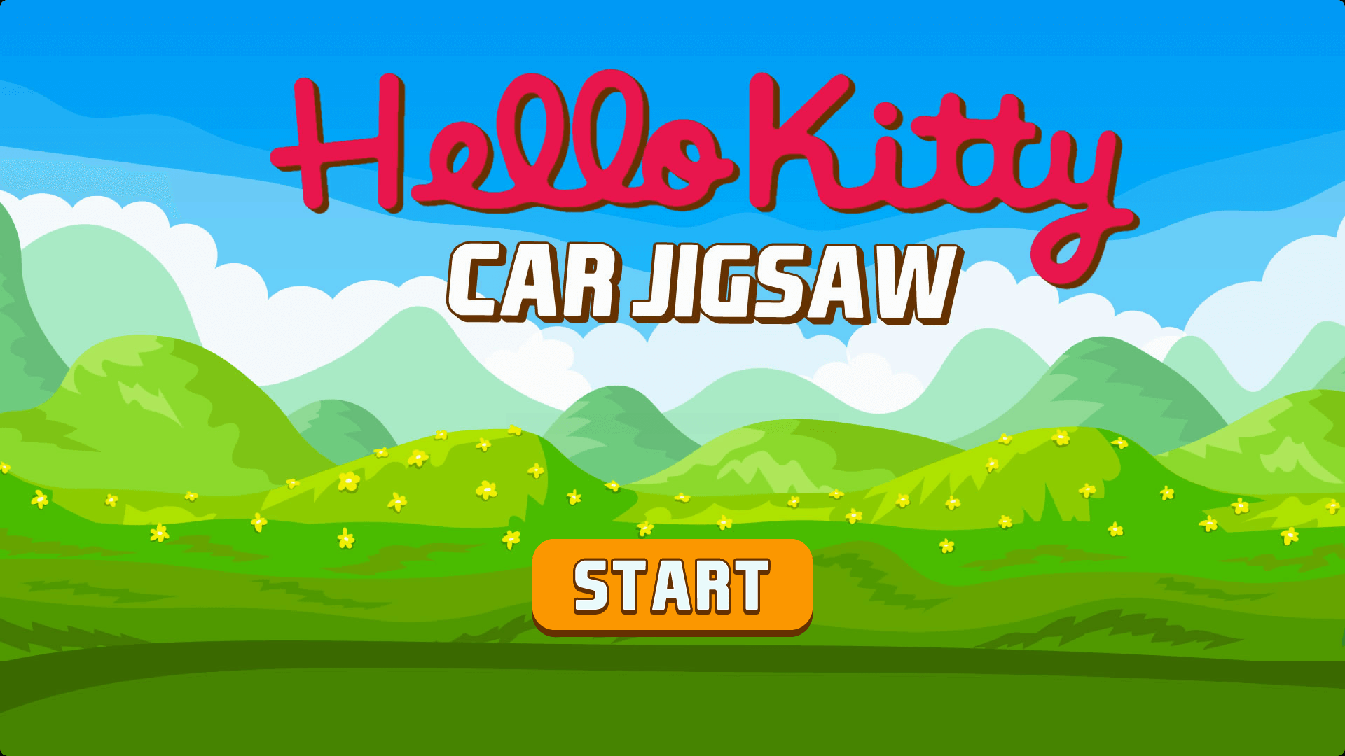 Hello Kitty car-themed jigsaw puzzle pieces scattered on screen