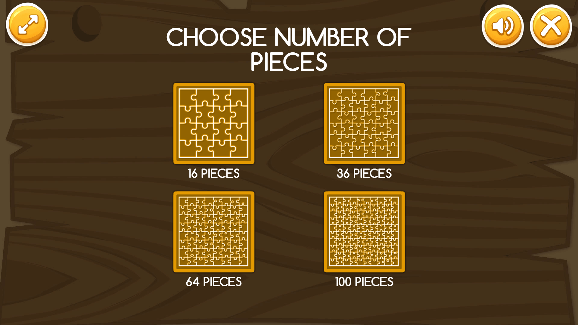 Difficulty selection screen with easy, medium, and hard puzzle options