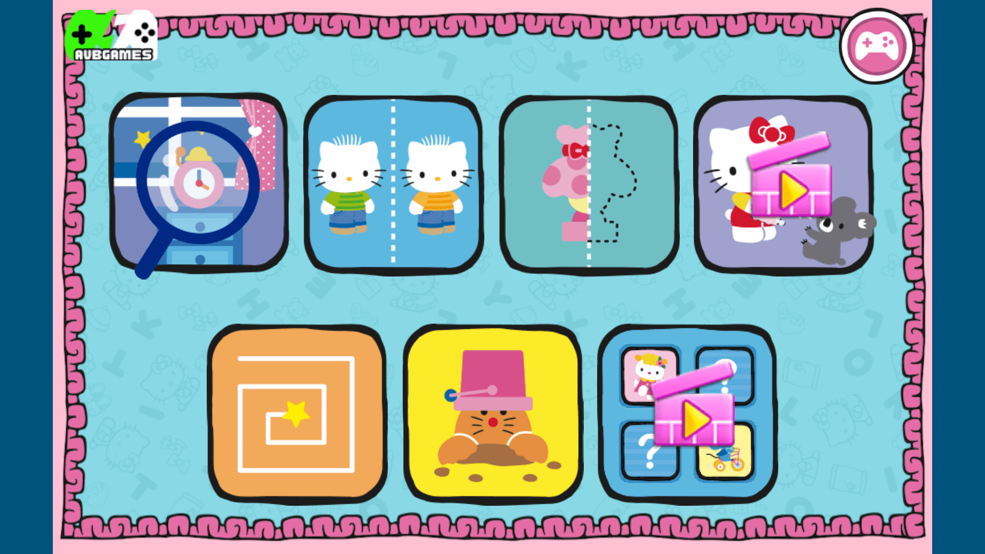 Spot the difference puzzle featuring Hello Kitty characters and scenes