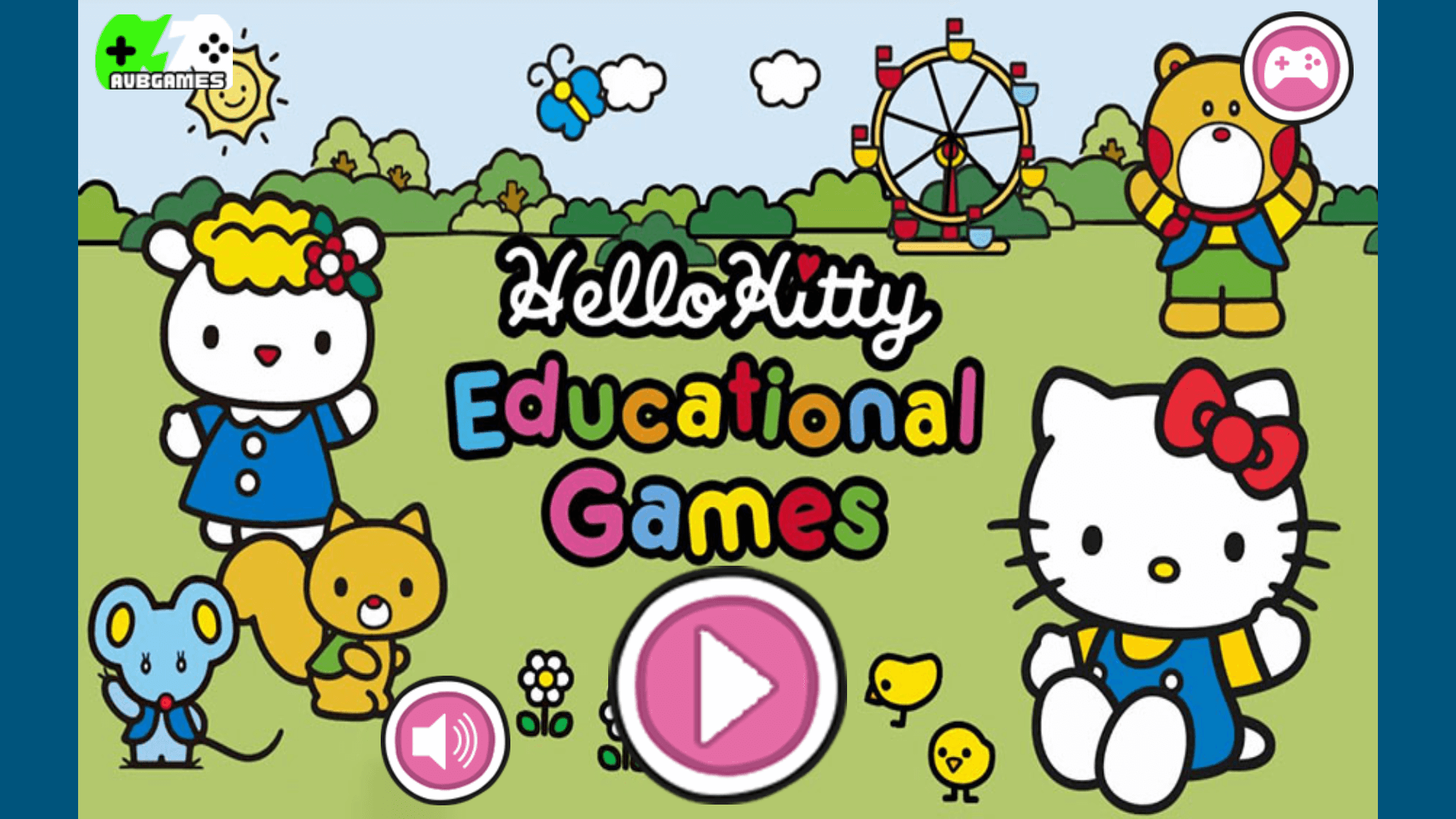Hello Kitty guiding a child through a colorful maze in an educational mini-game