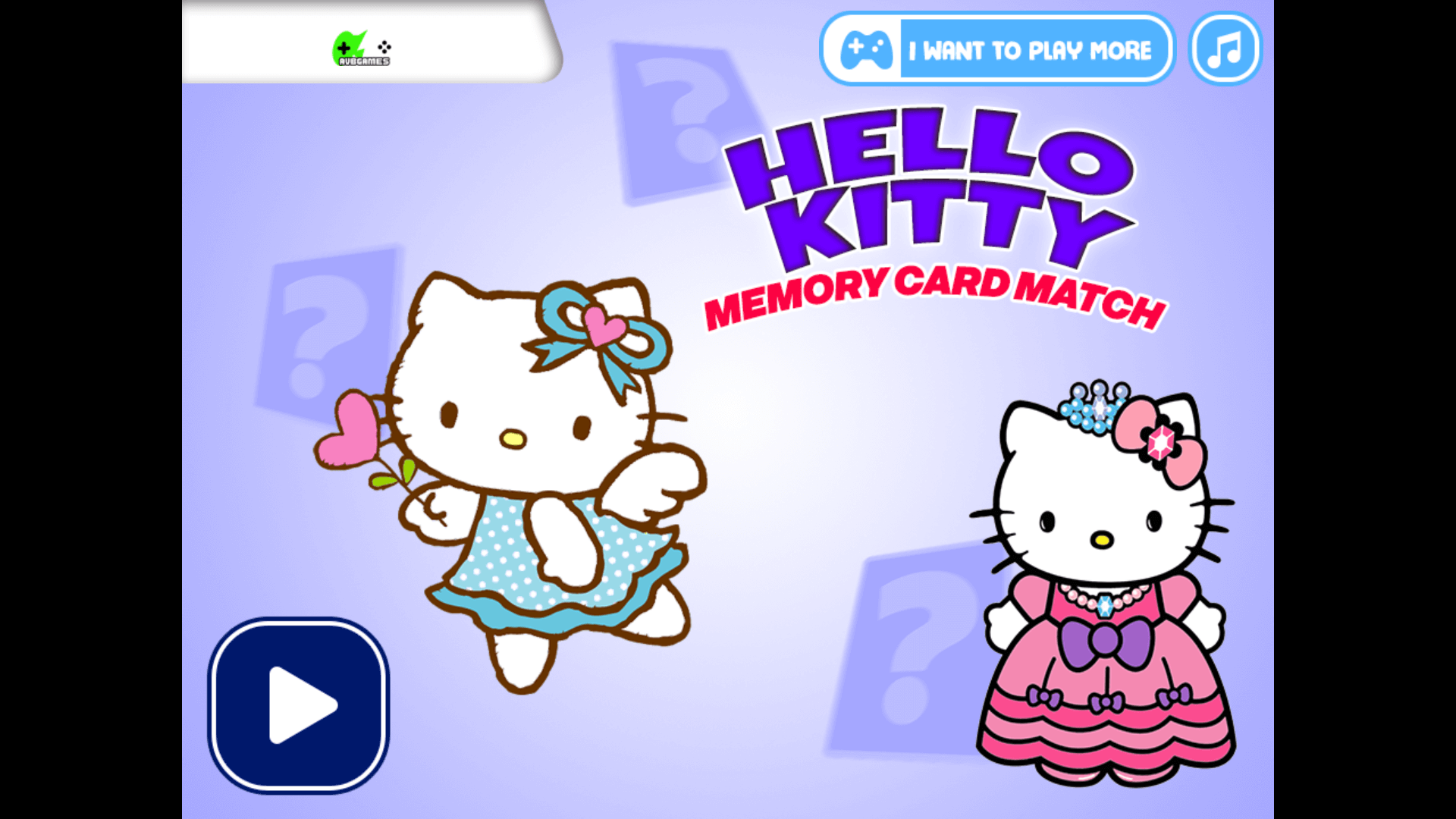 Game screen showing four cards in the first level of Hello Kitty Memory Card Match