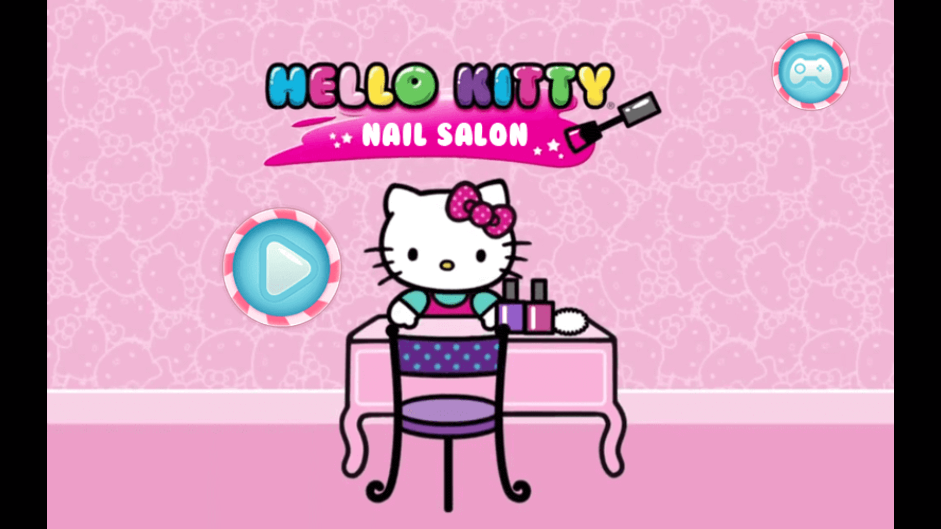 Hello Kitty-themed nail art with pink polish and cute stickers