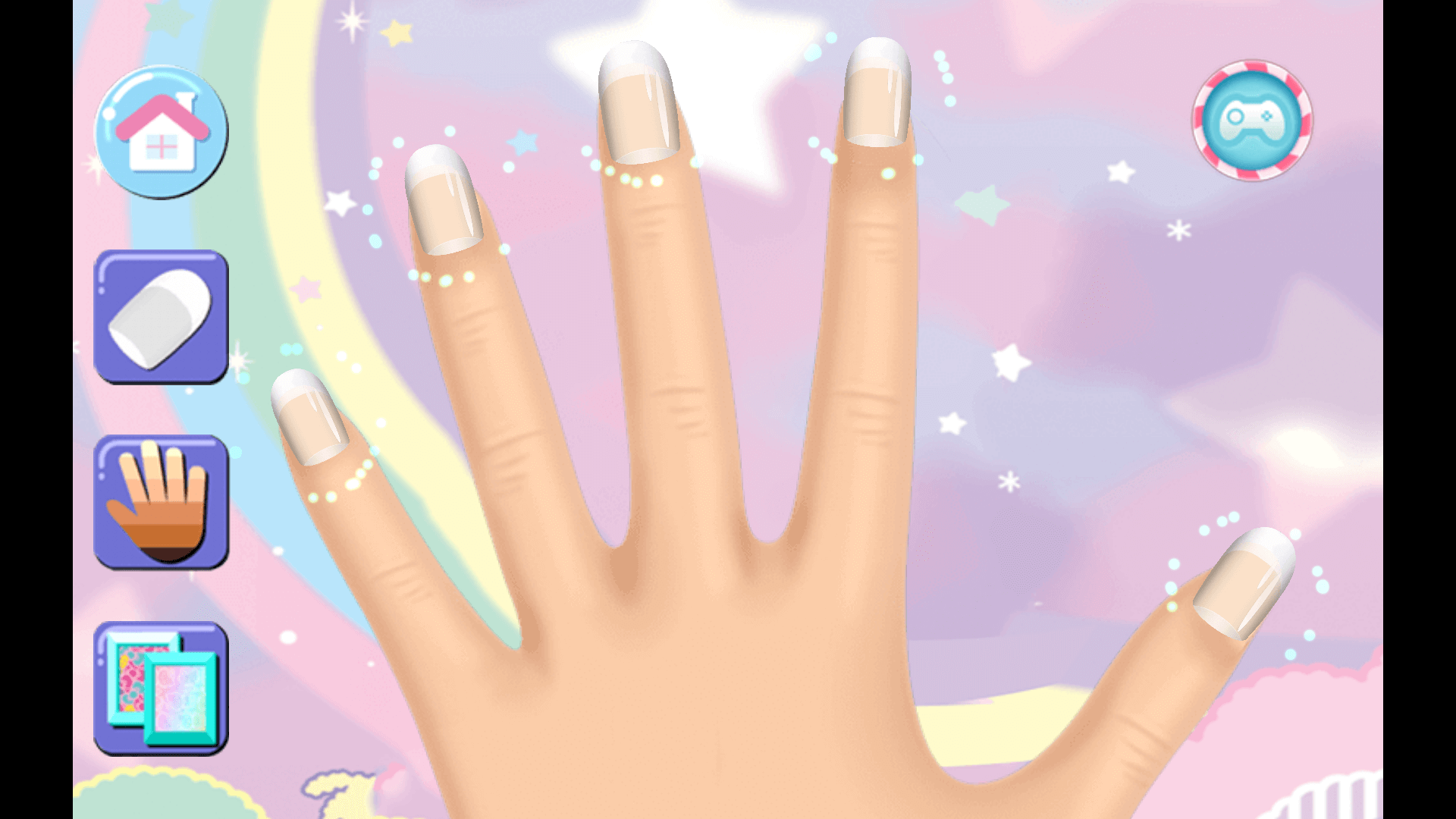 Player customizing nails using color palette and decorations