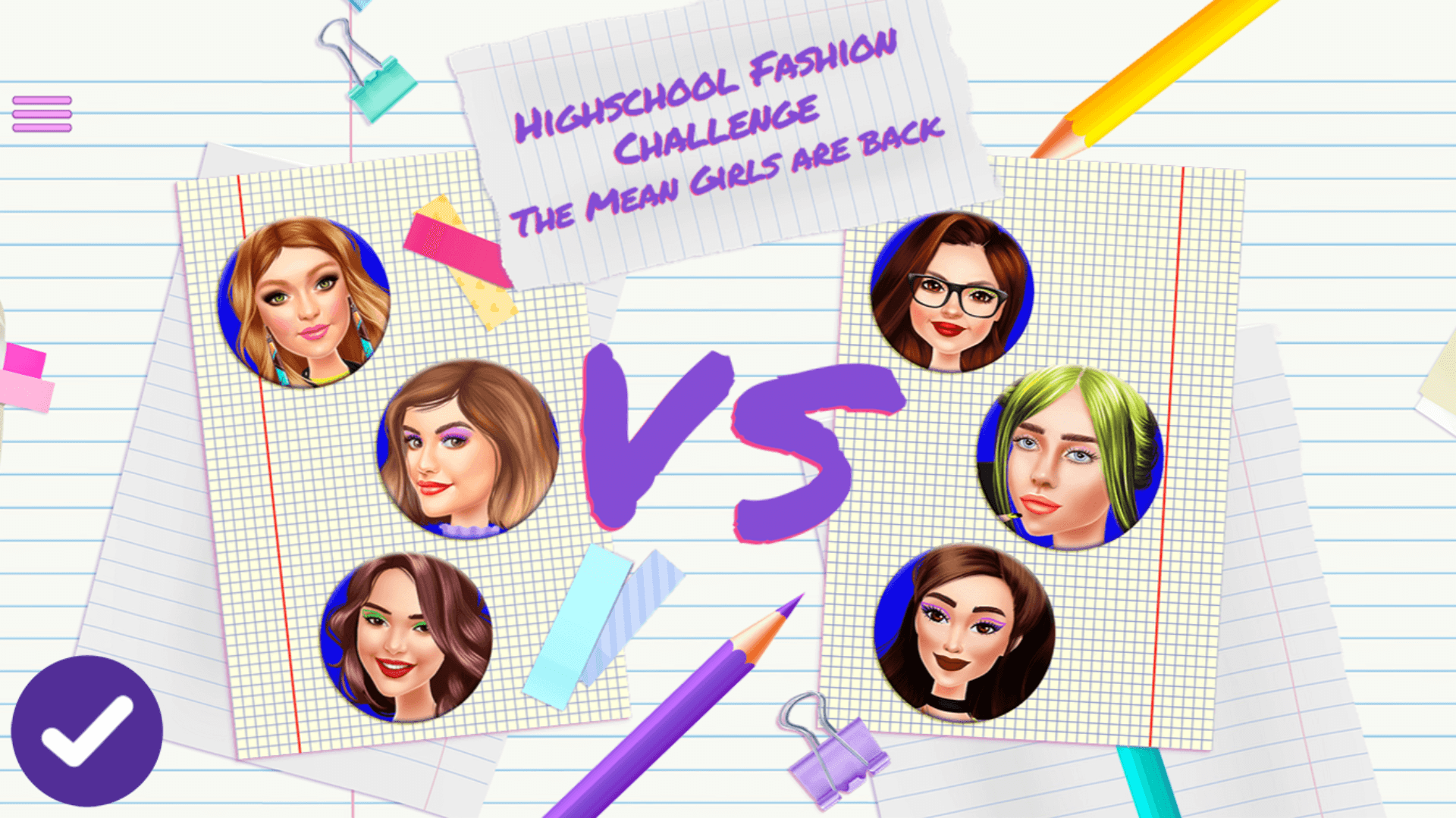 Easily change makeup styles with one click in Highschool Mean Girls 2 fashion and makeup game