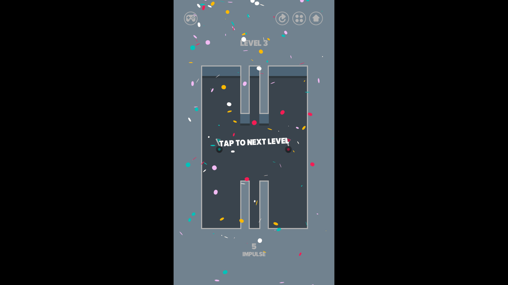 Impulse Ball 2 game start screen with colorful balls and maze layout