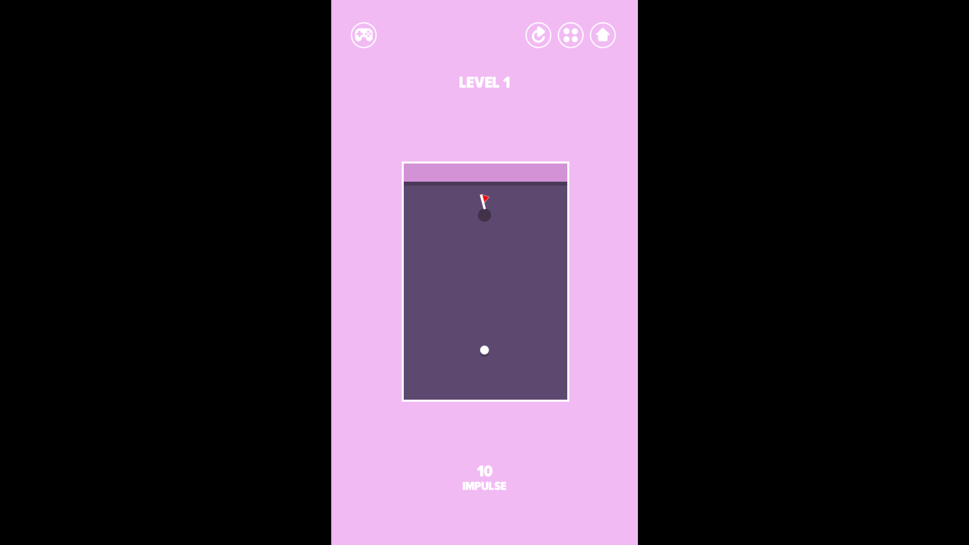 Impulse Ball gameplay showing the ball aiming at the hole with physics-based obstacles