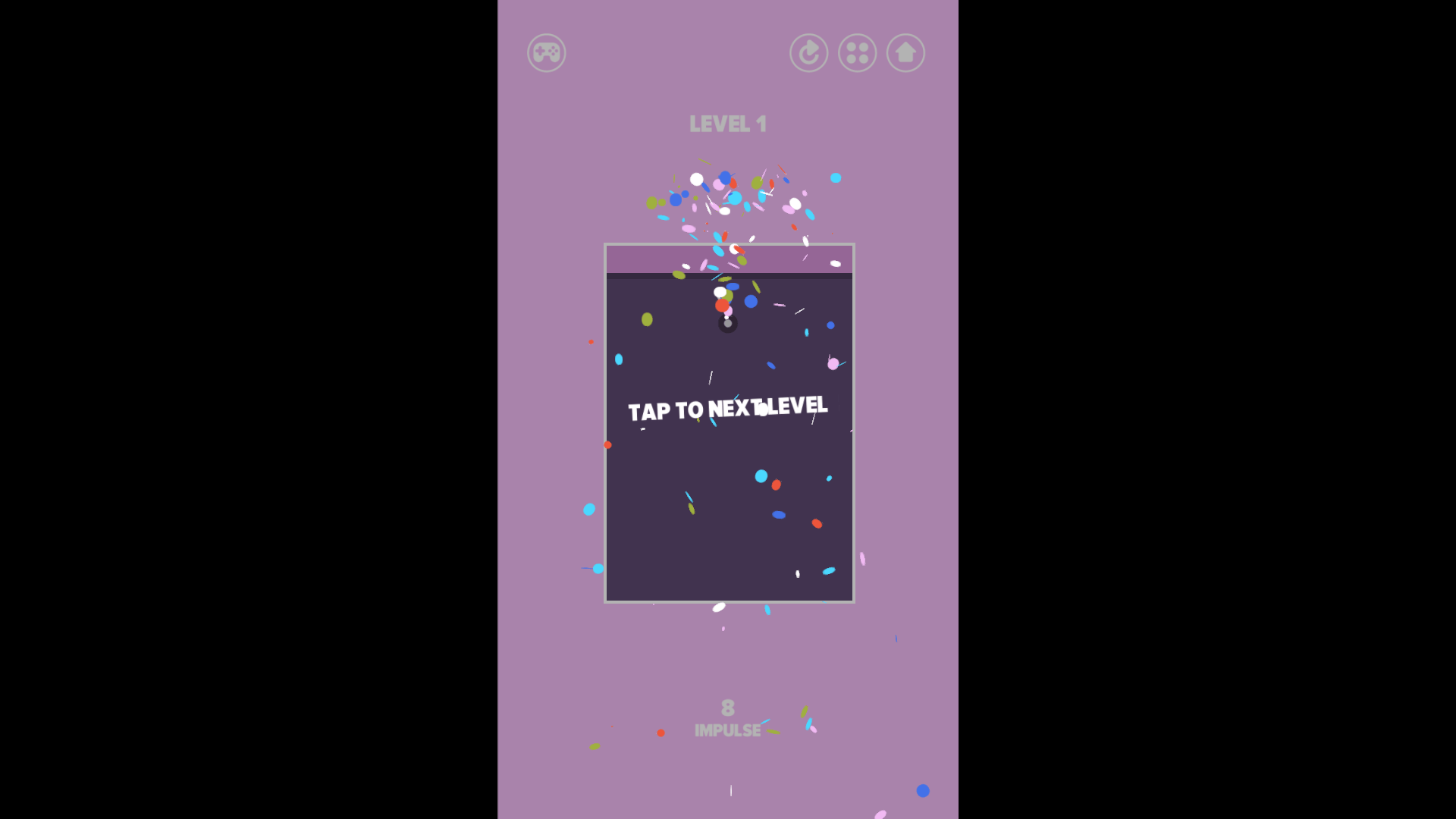 Impulse Ball game start screen with level selection and colorful golf-style interface