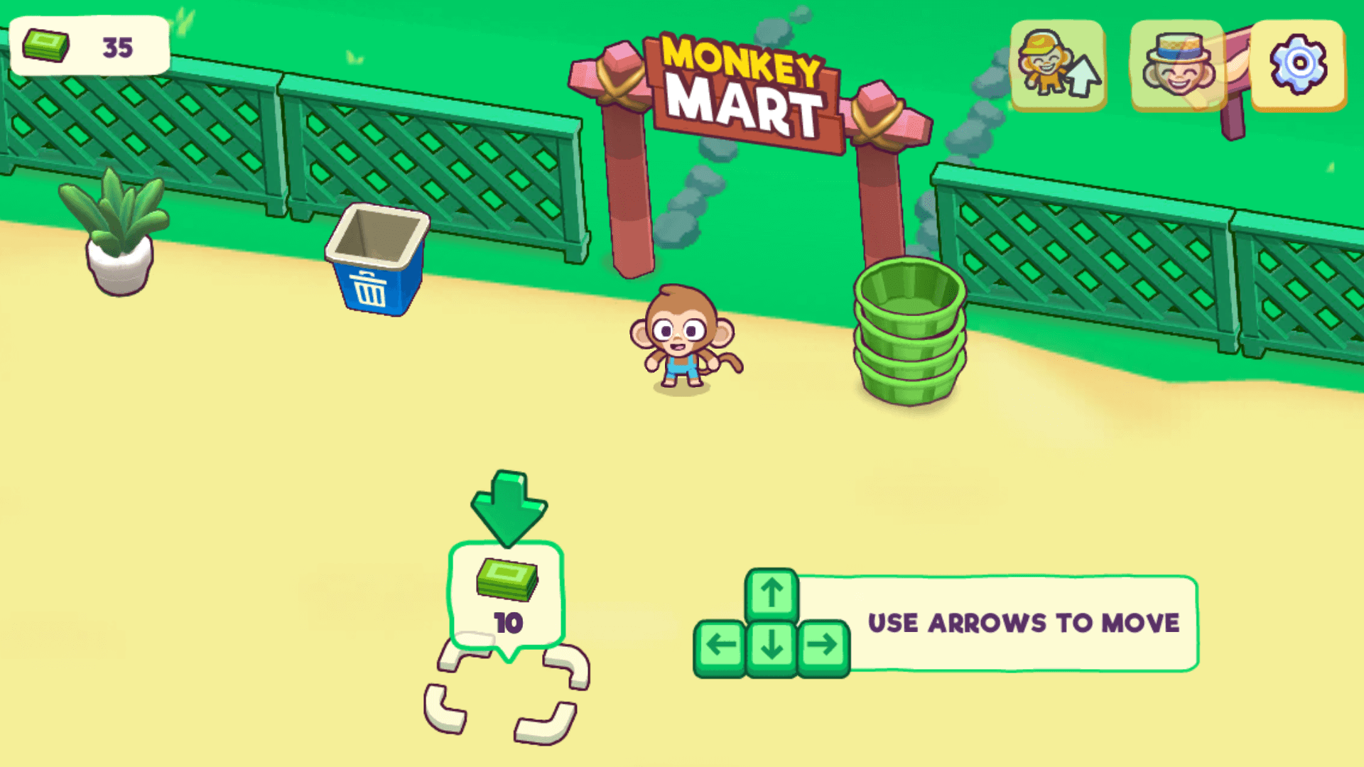Monkey character harvesting bananas in Monkey Mart supermarket2