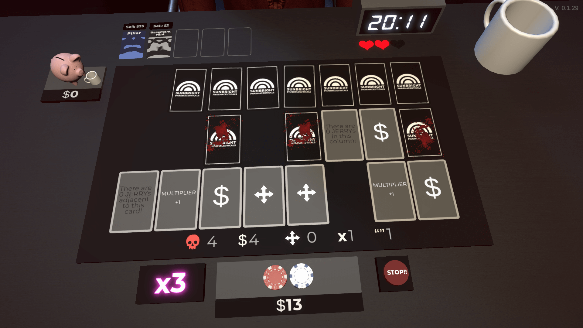 Player flipping a card in Mr. Magpie's Harmless Card Game