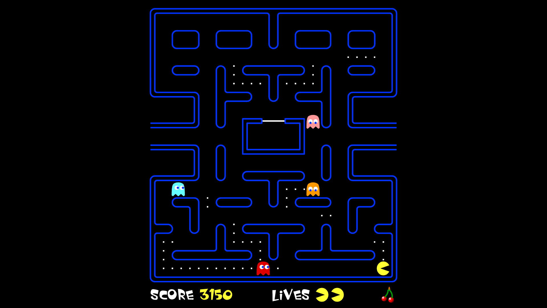 Pacman navigating a neon-lit maze avoiding ghosts