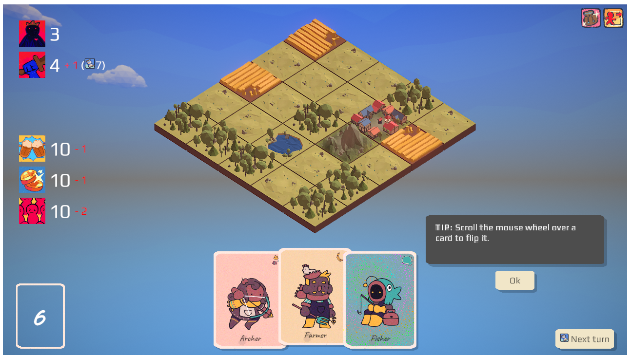 Paper Soldiers gameplay showing strategic card placement on a board with various tile types1