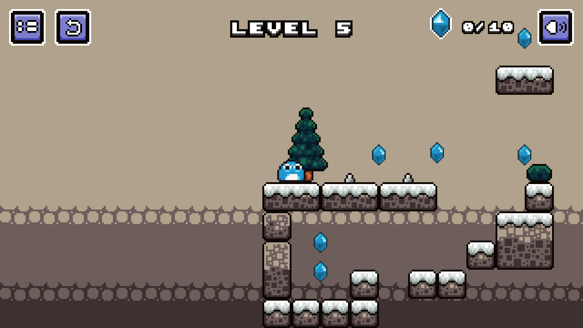Level completed screen in Blue Slime Quest with diamond count and score displayed