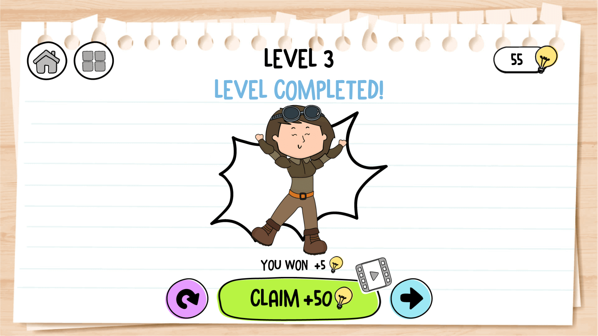 Brain Test 3 gameplay showing a player solving a puzzle by dragging objects to help a character escape a trap1