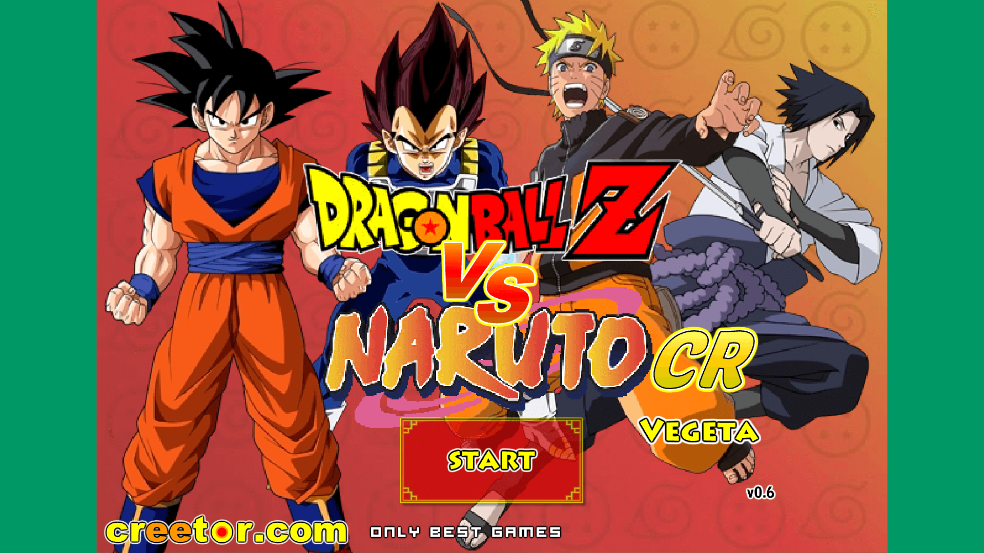 Goku and Naruto fighting in a pixel-style arena using punches and special attacks