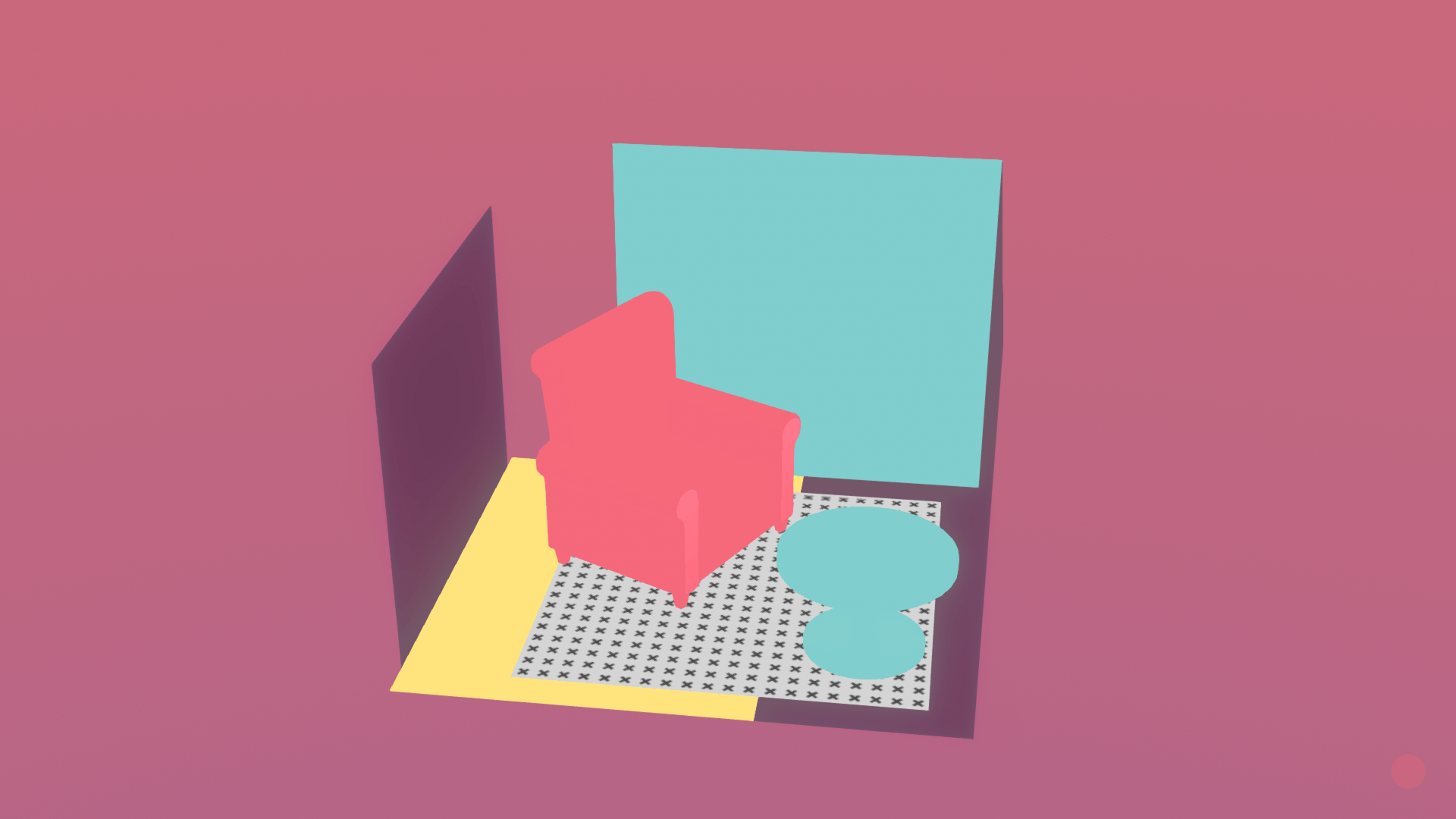 Rotating a 3D minimalist room to make objects visually disappear in Empty puzzle game