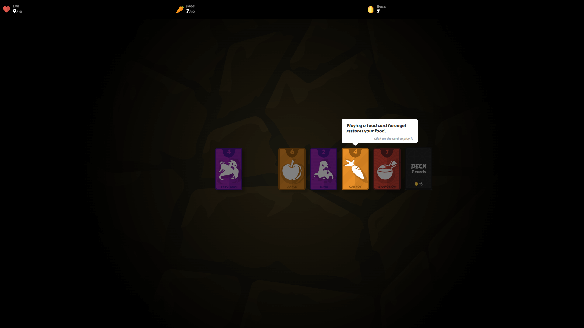 Mind Cards gameplay screen showing randomized cards for the player to choose from