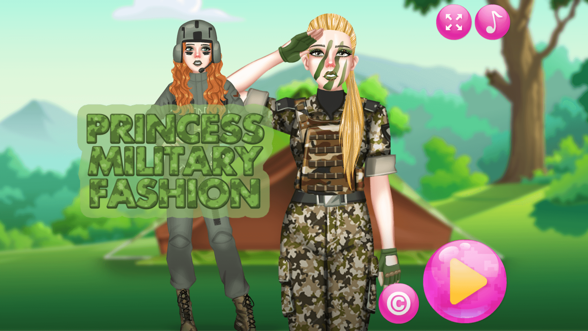 Applying warrior-style face paint, eyeshadow, and lipstick in Princess Military Fashion makeup game