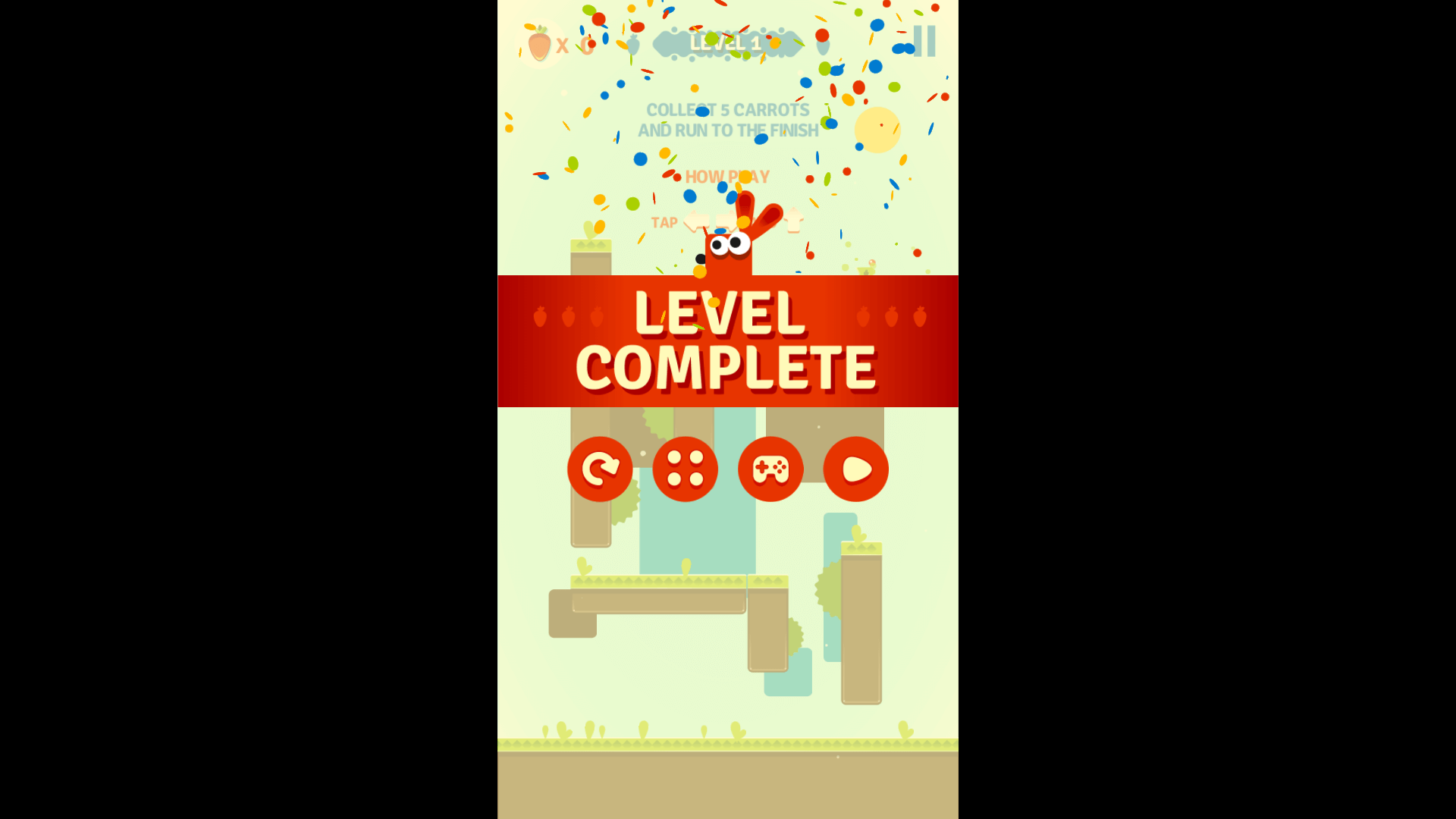 Rabbit and Carrot game start screen with colorful platform background1