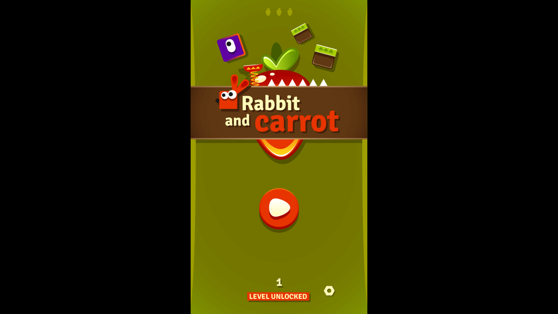 Rabbit and Carrot game start screen with colorful platform background