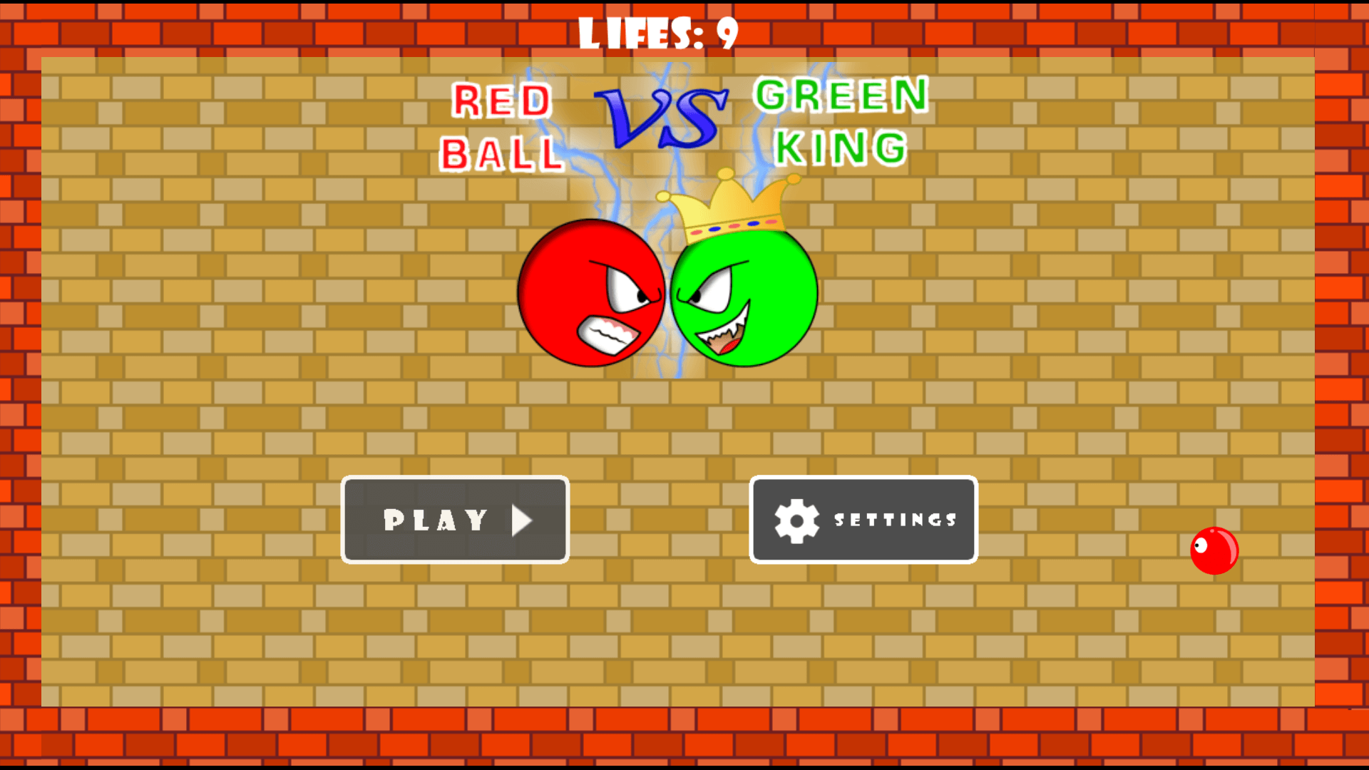 Red Ball vs Green King main menu with play and level selection buttons