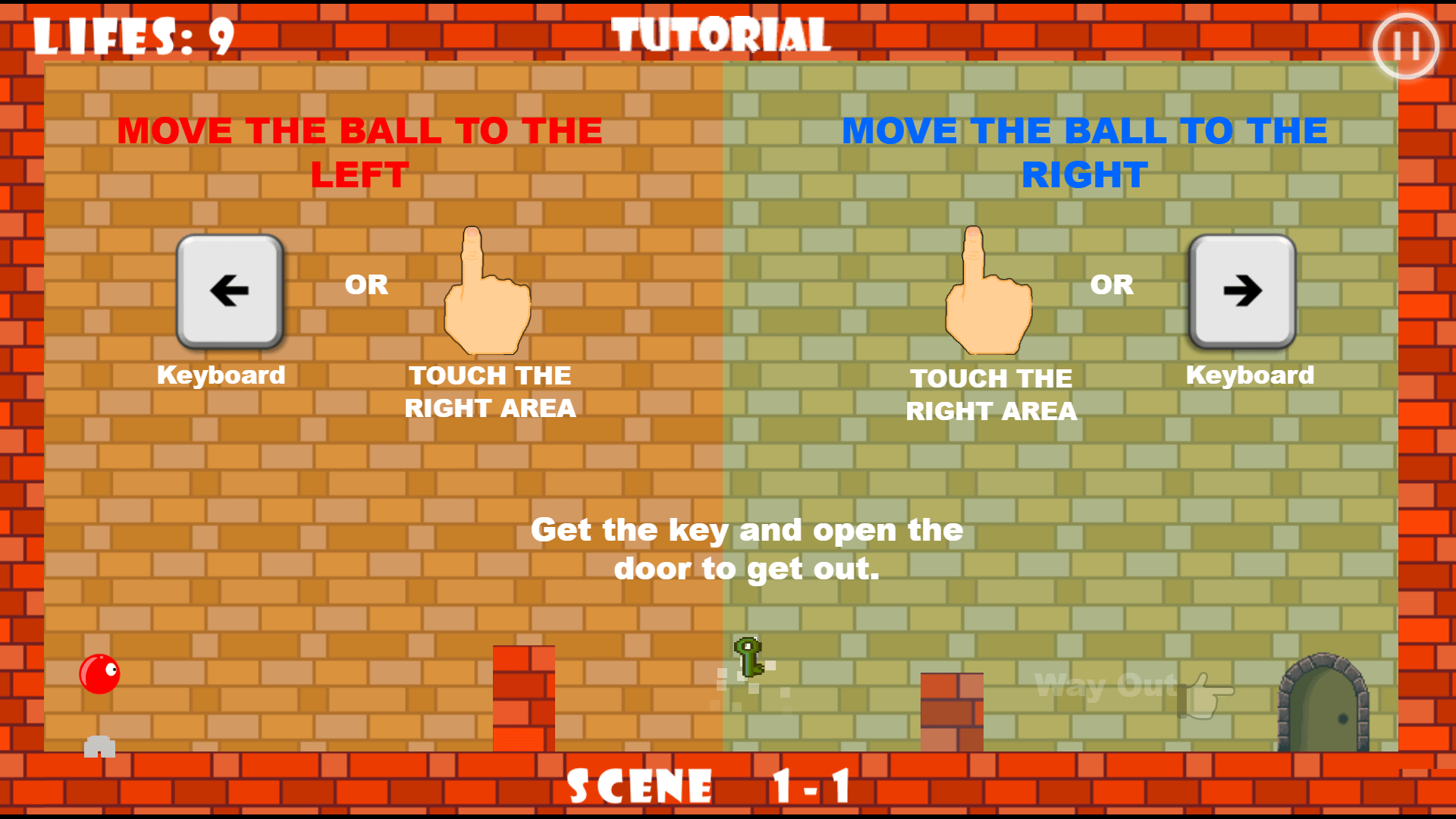 Red Ball collecting a golden key to unlock the next level in the tower