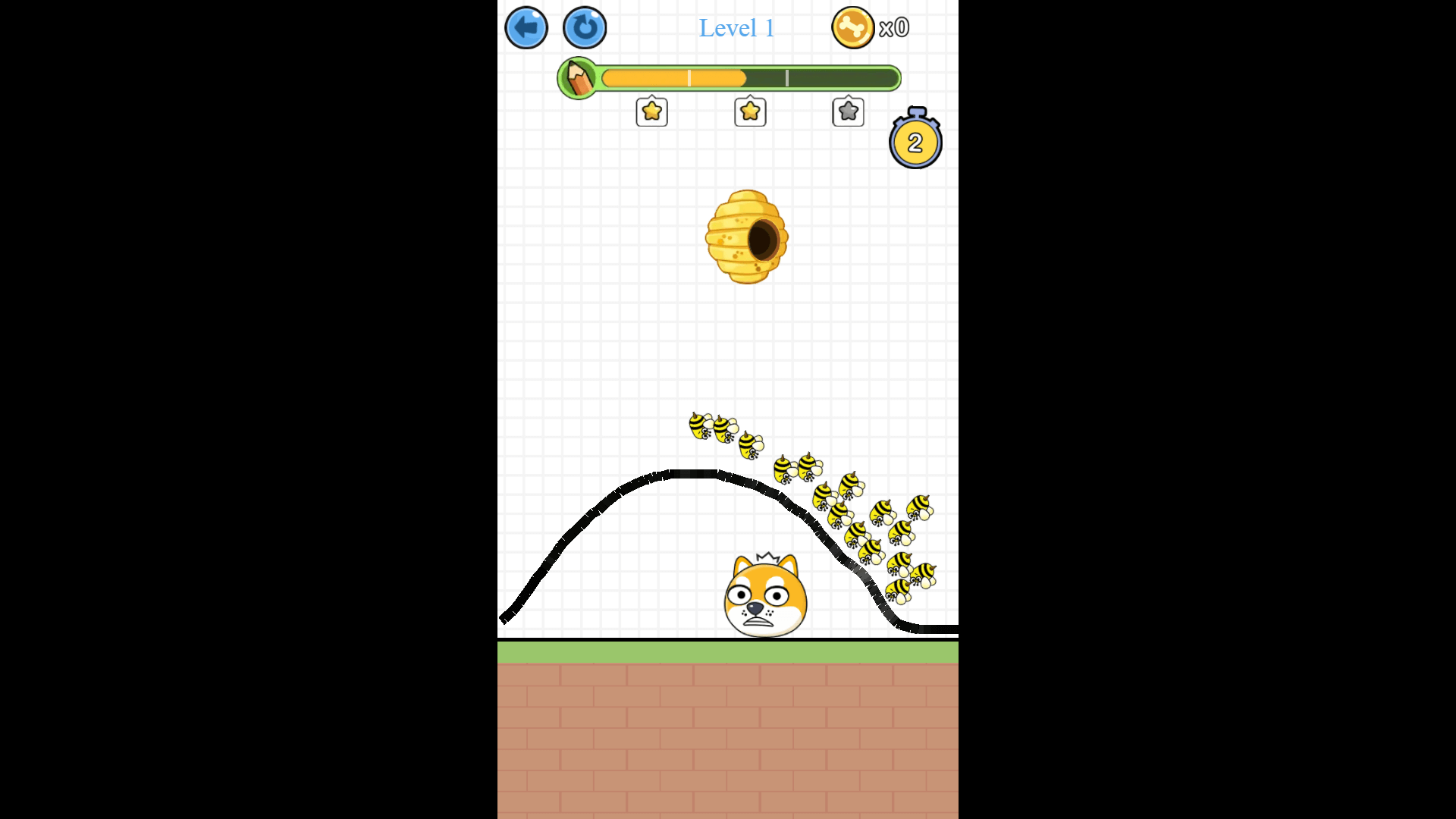 Player drawing a barrier to shield the dog from a swarm of angry bees