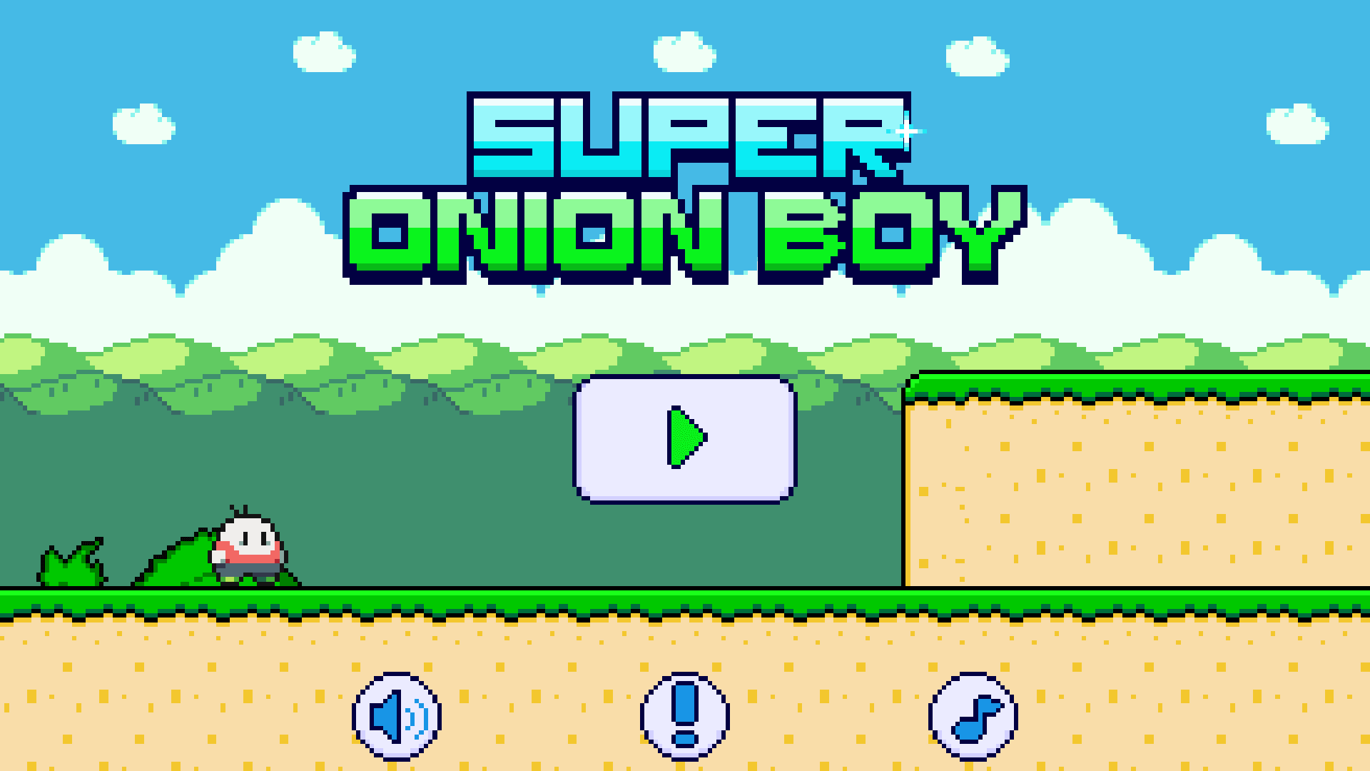 Super Onion Boy game menu with start button and retro-style background