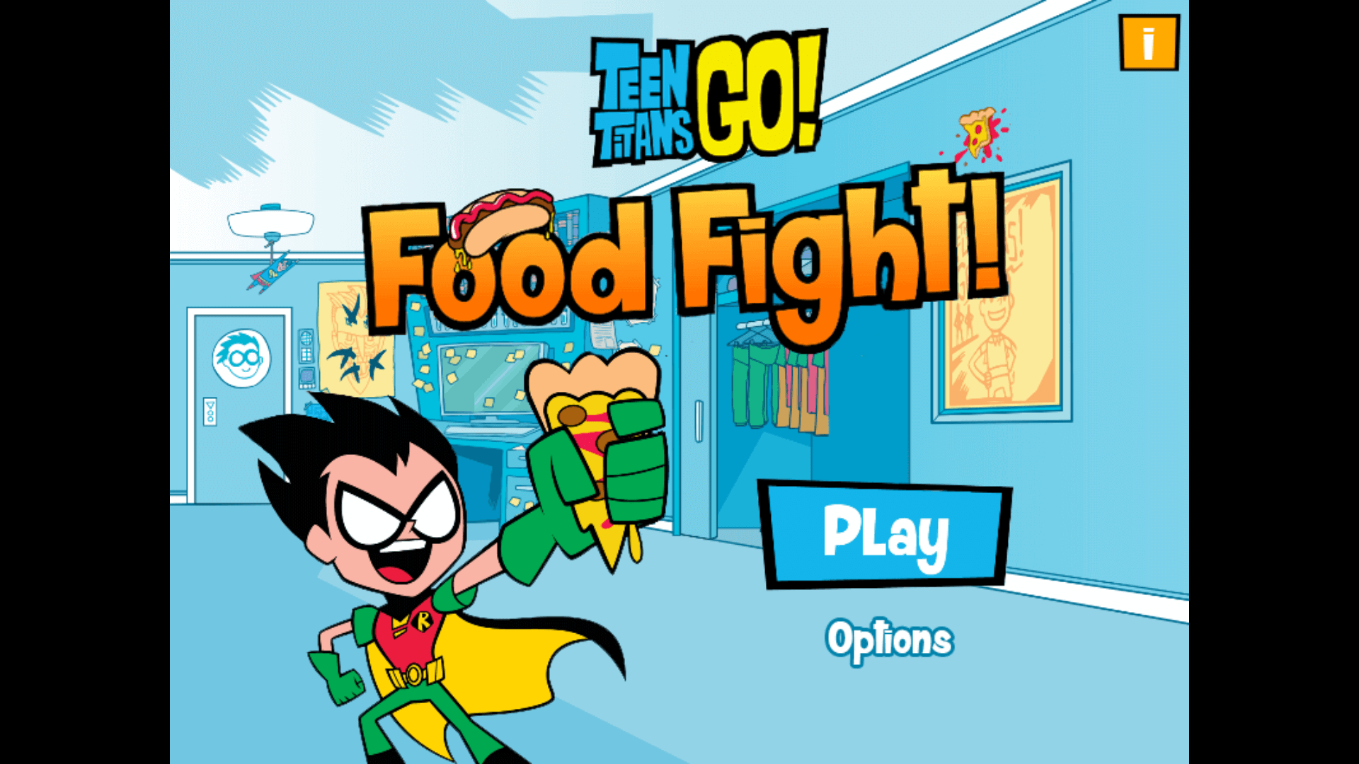 Robin throwing pizza in Teen Titans Go: Food Fight game3