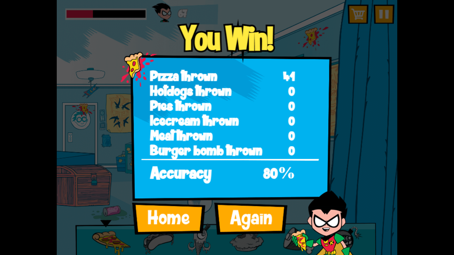 Robin throwing pizza in Teen Titans Go: Food Fight game1