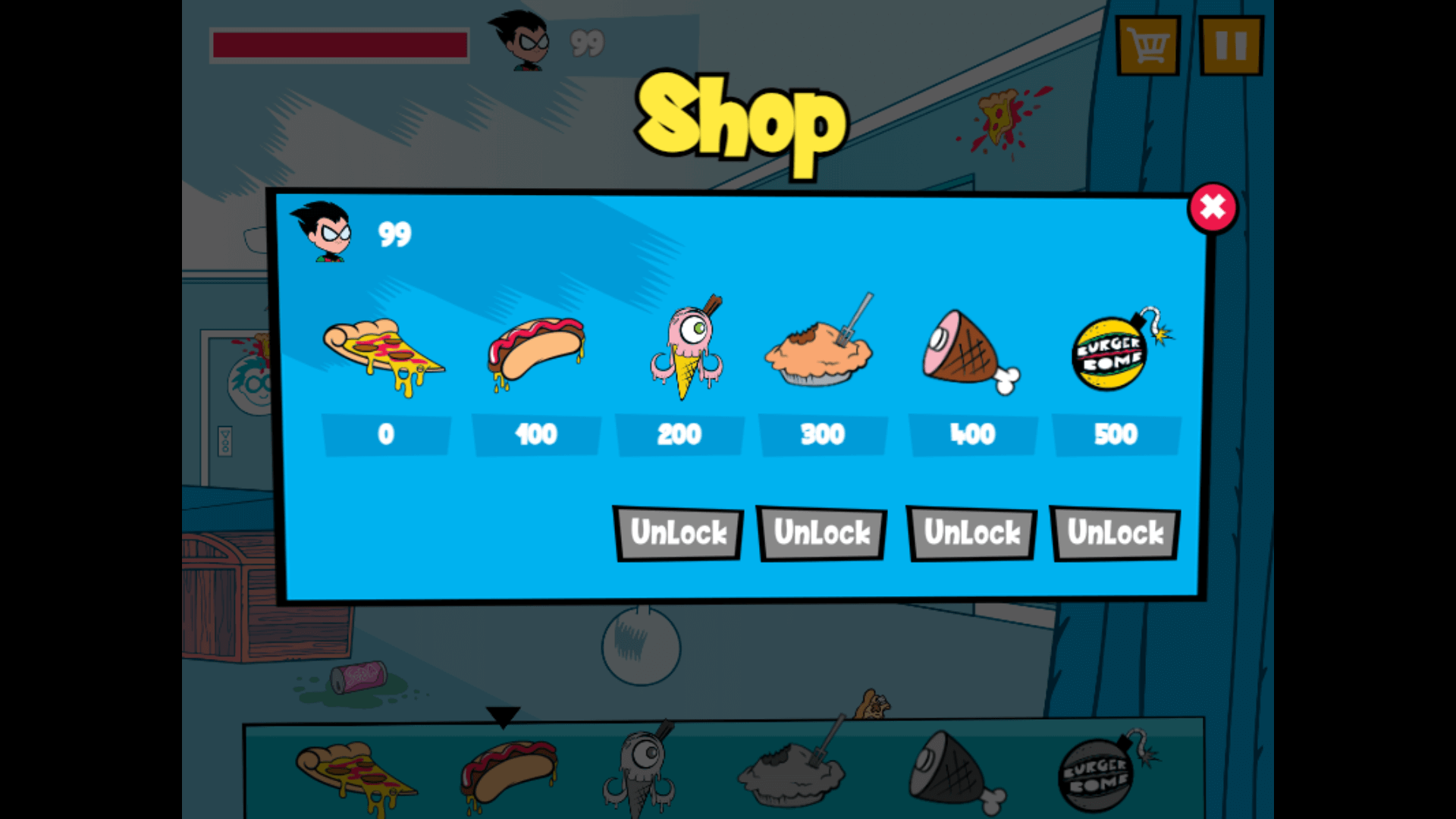 Robin throwing pizza in Teen Titans Go: Food Fight game