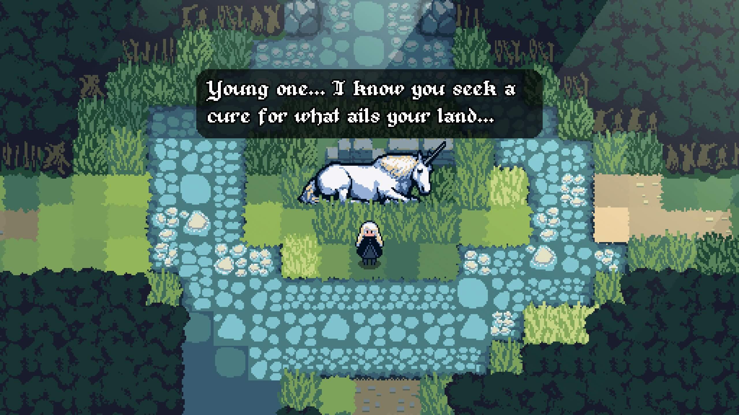 Character unlocking a new forest area after solving a puzzle