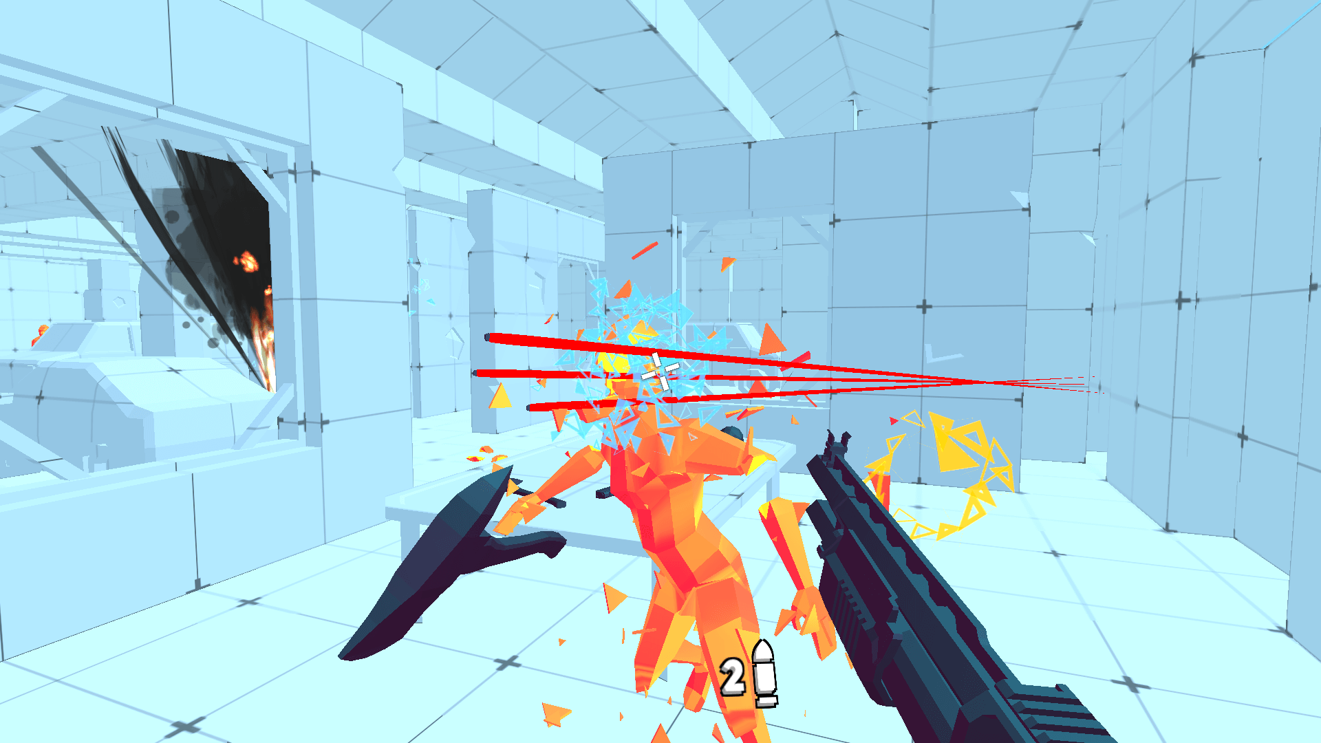 Player picking up a new weapon in Time Shooter 2