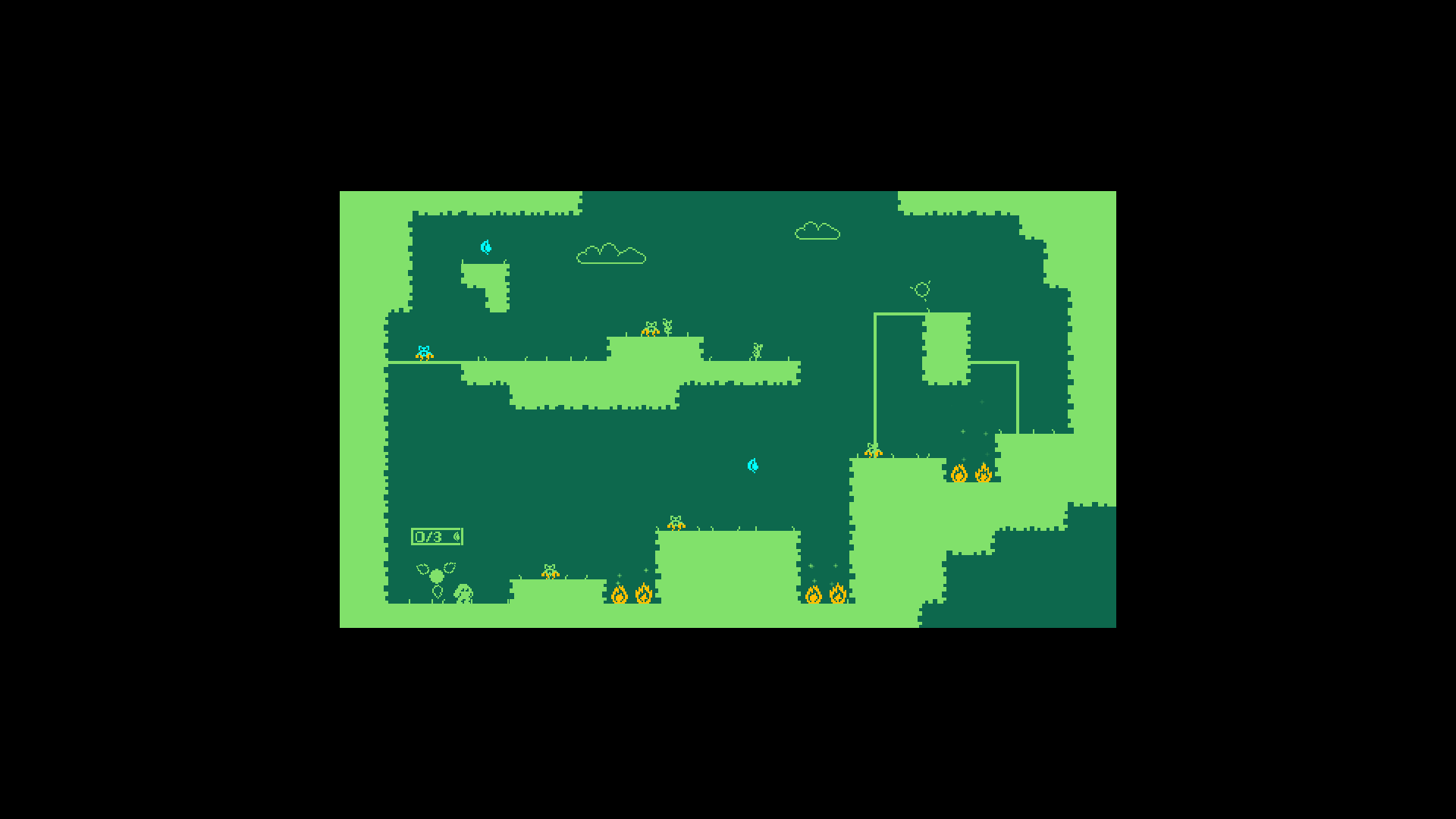 Main character jumping between platforms collecting leaves in a forest level