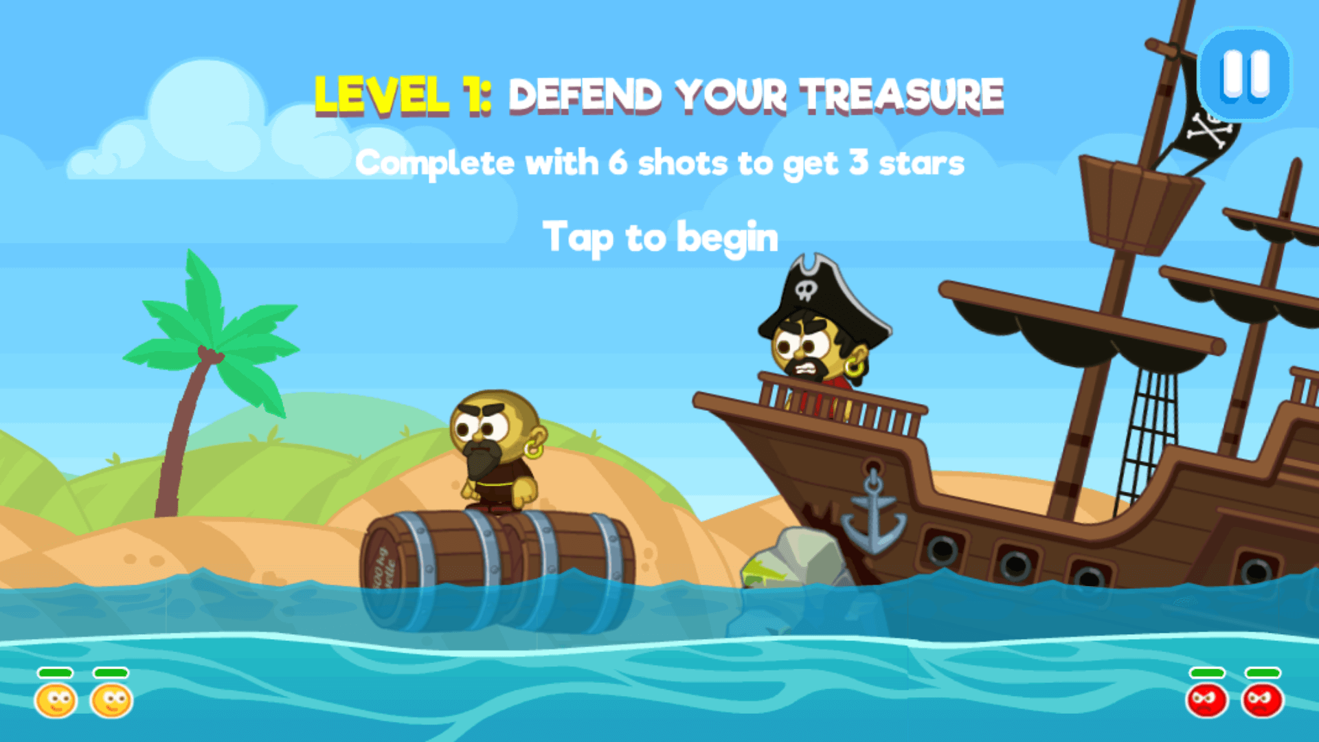 Raft Wars level showing enemies falling off their rafts