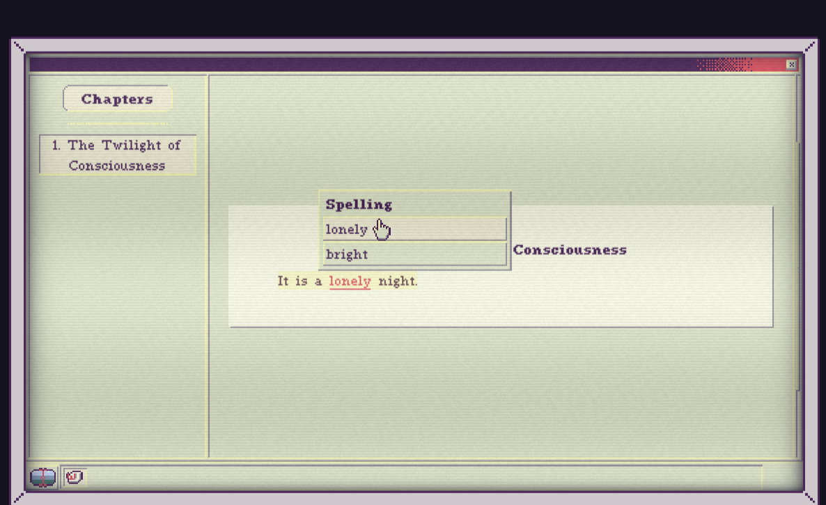 Player rewriting words using a magical notebook in SYNTAXIA