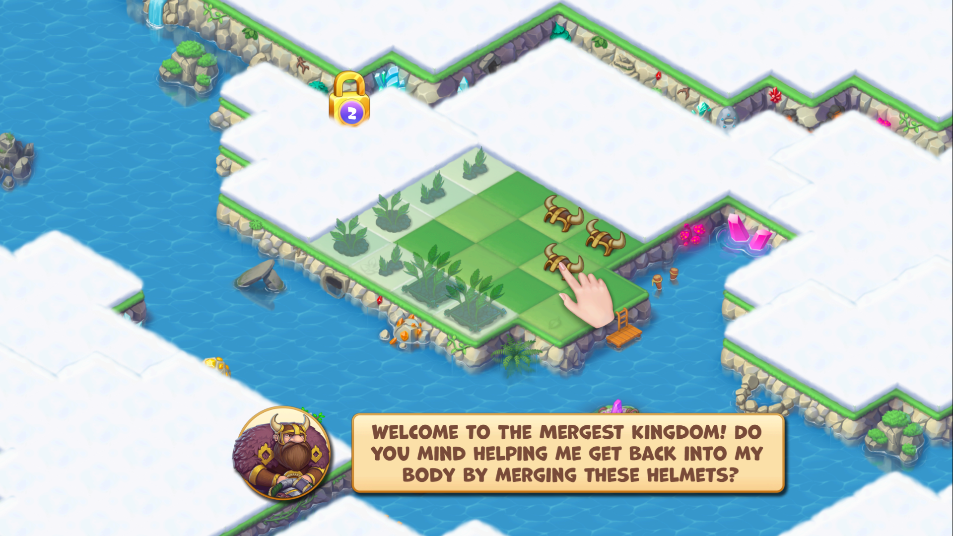 Mergest Kingdom main screen with merged plants, creatures, and buildings