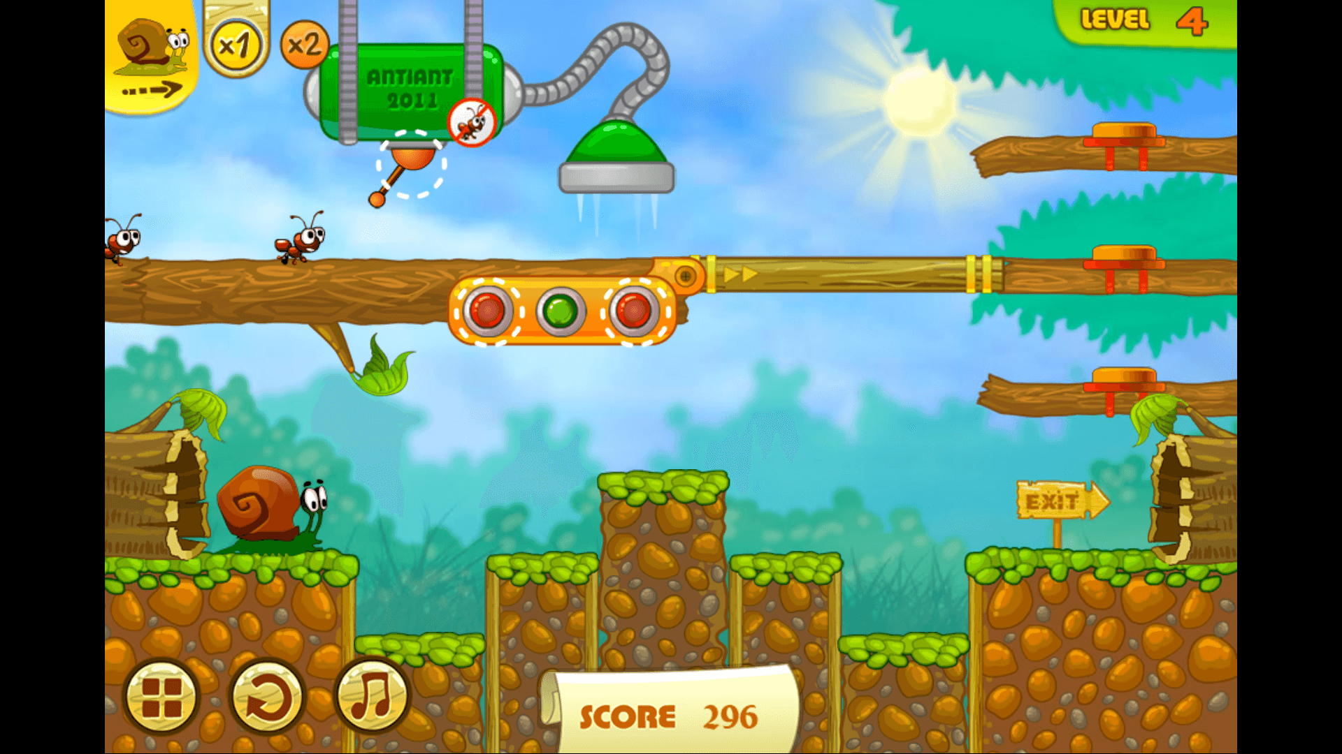 Snail Bob crossing a bridge filled with forest traps