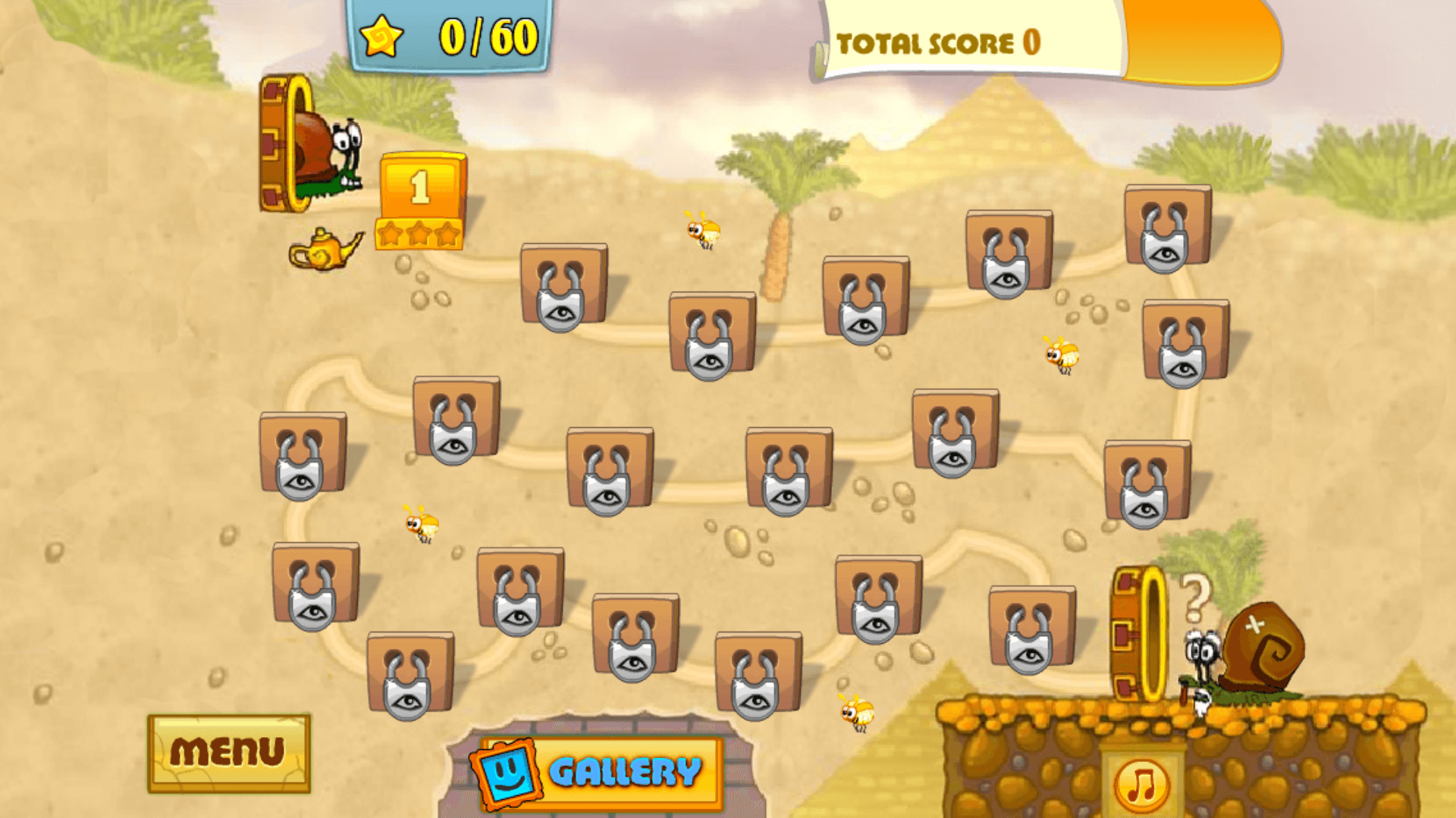 Puzzle scene featuring Bob navigating desert obstacles