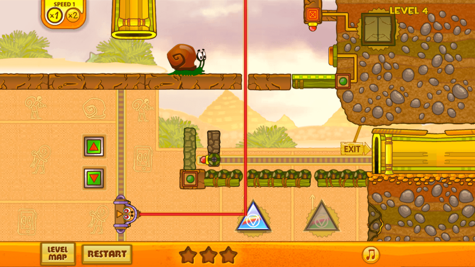 Snail Bob exploring an ancient Egyptian temple with traps