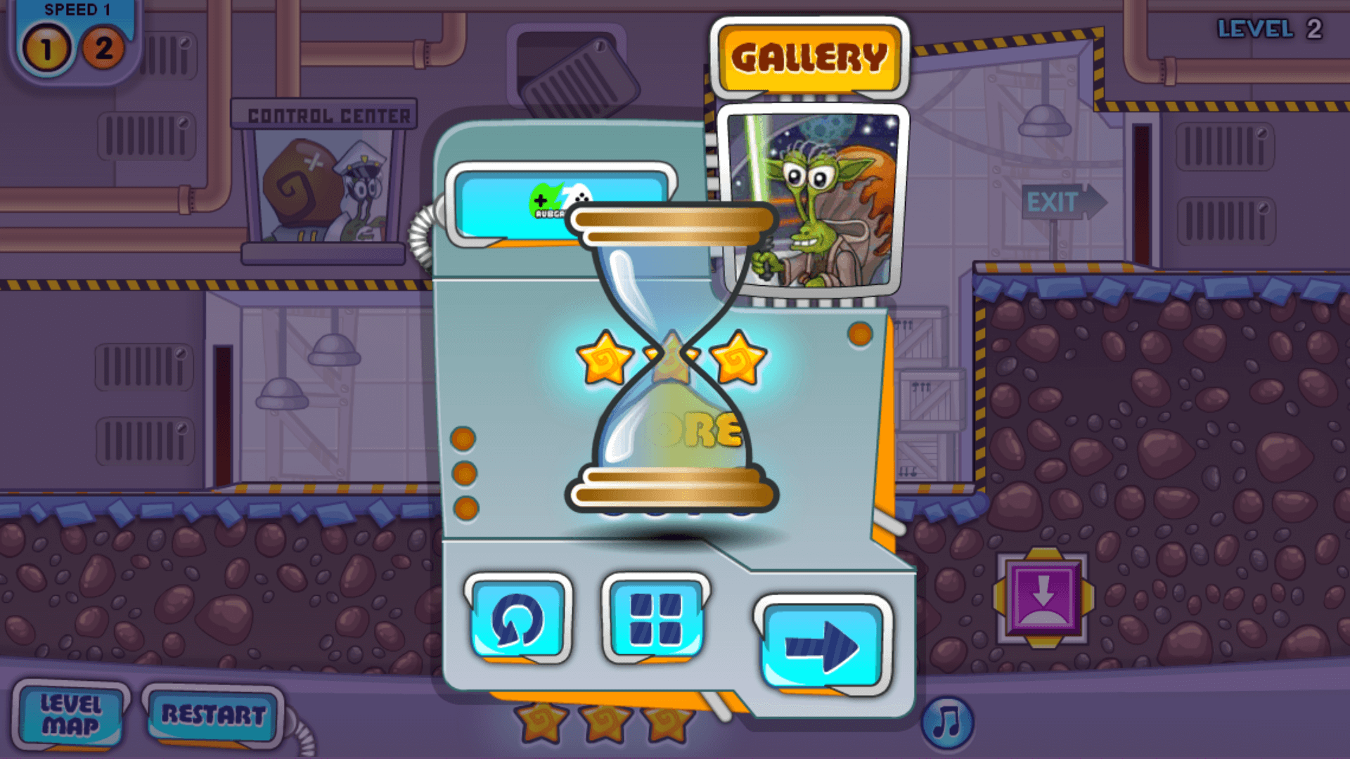 Galactic background with Bob solving space-themed obstacles