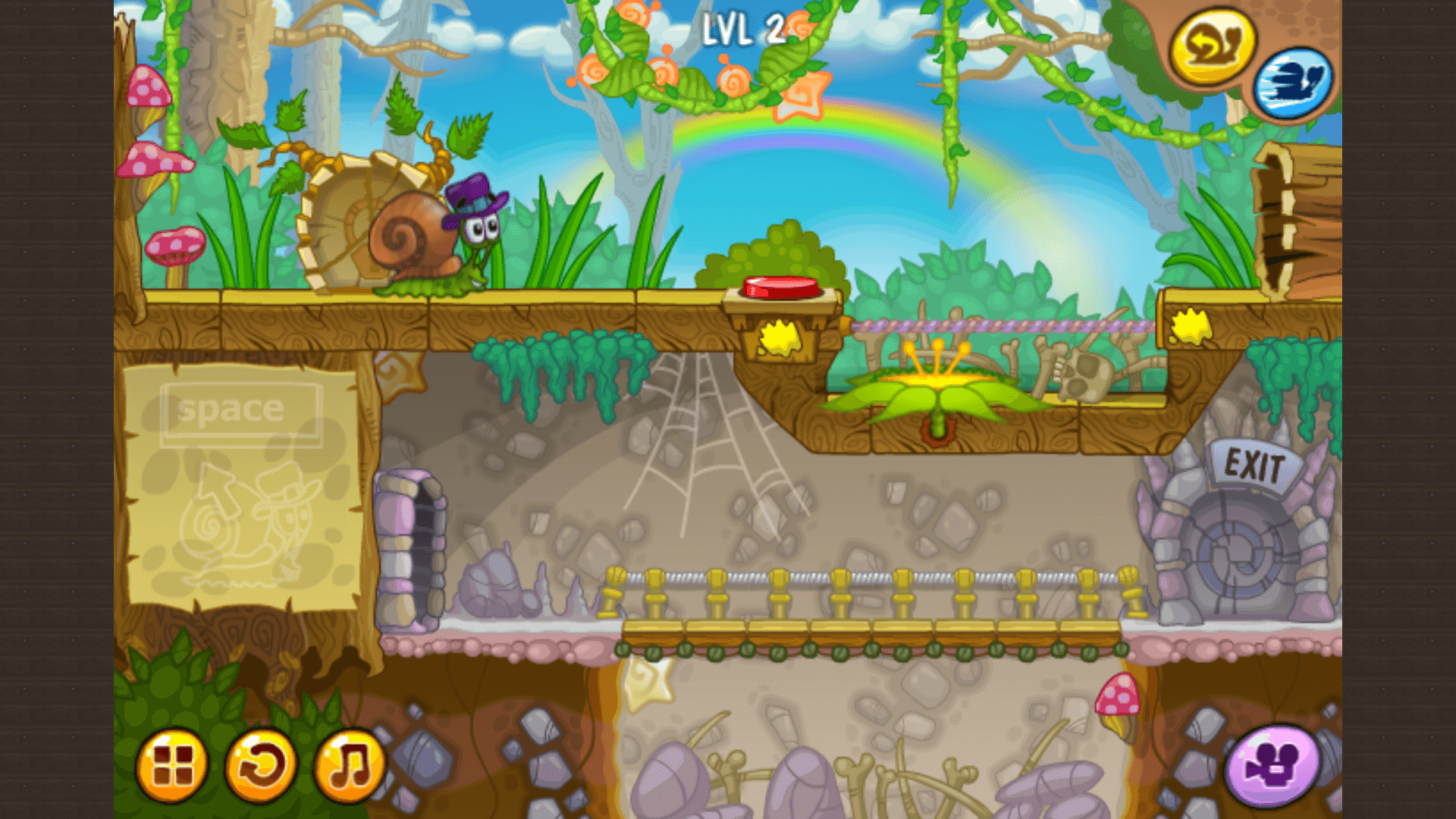 Snail Bob crossing forest platforms on a quest for love