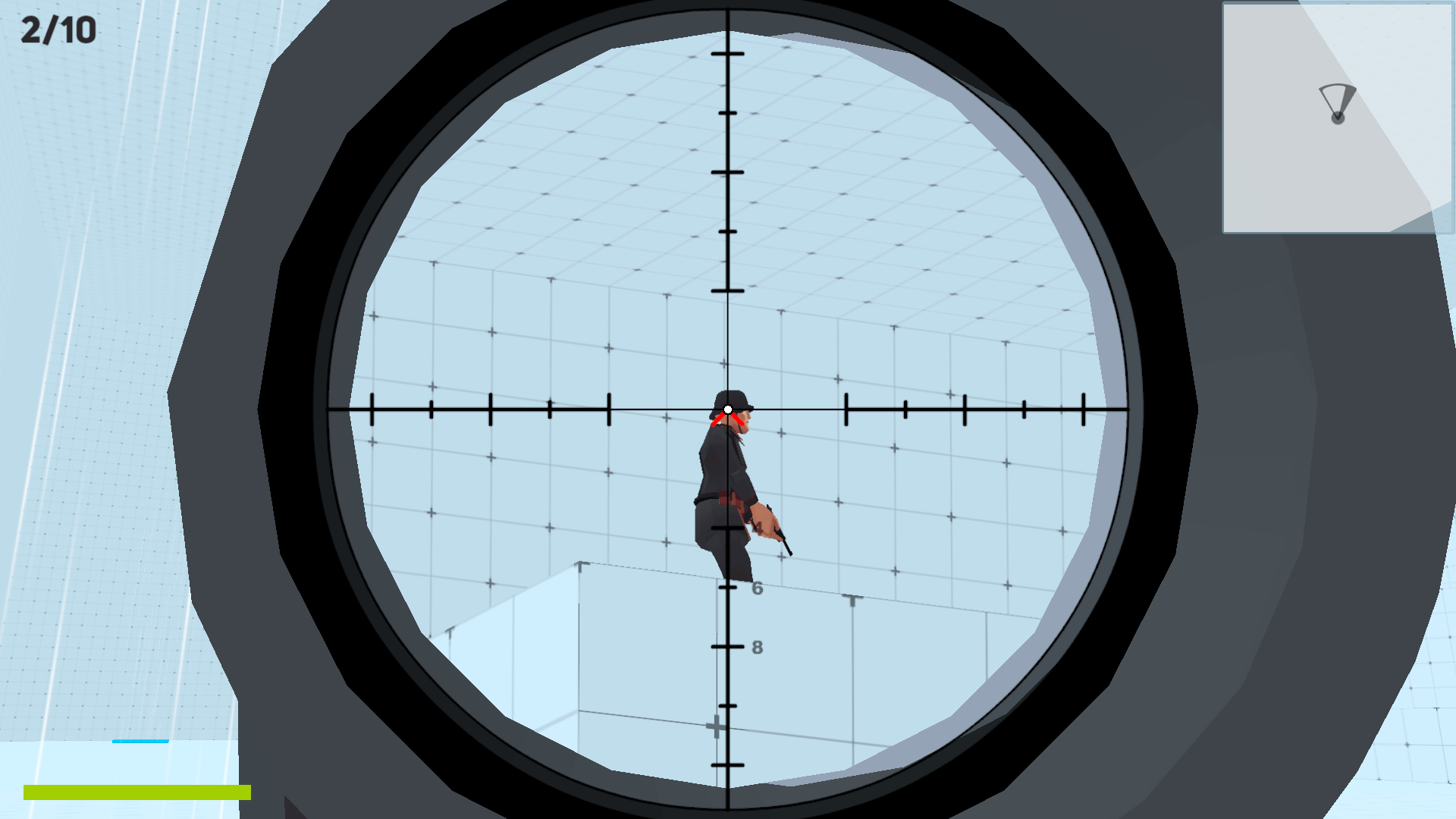Slow-motion bullet traveling toward target in sniper game
