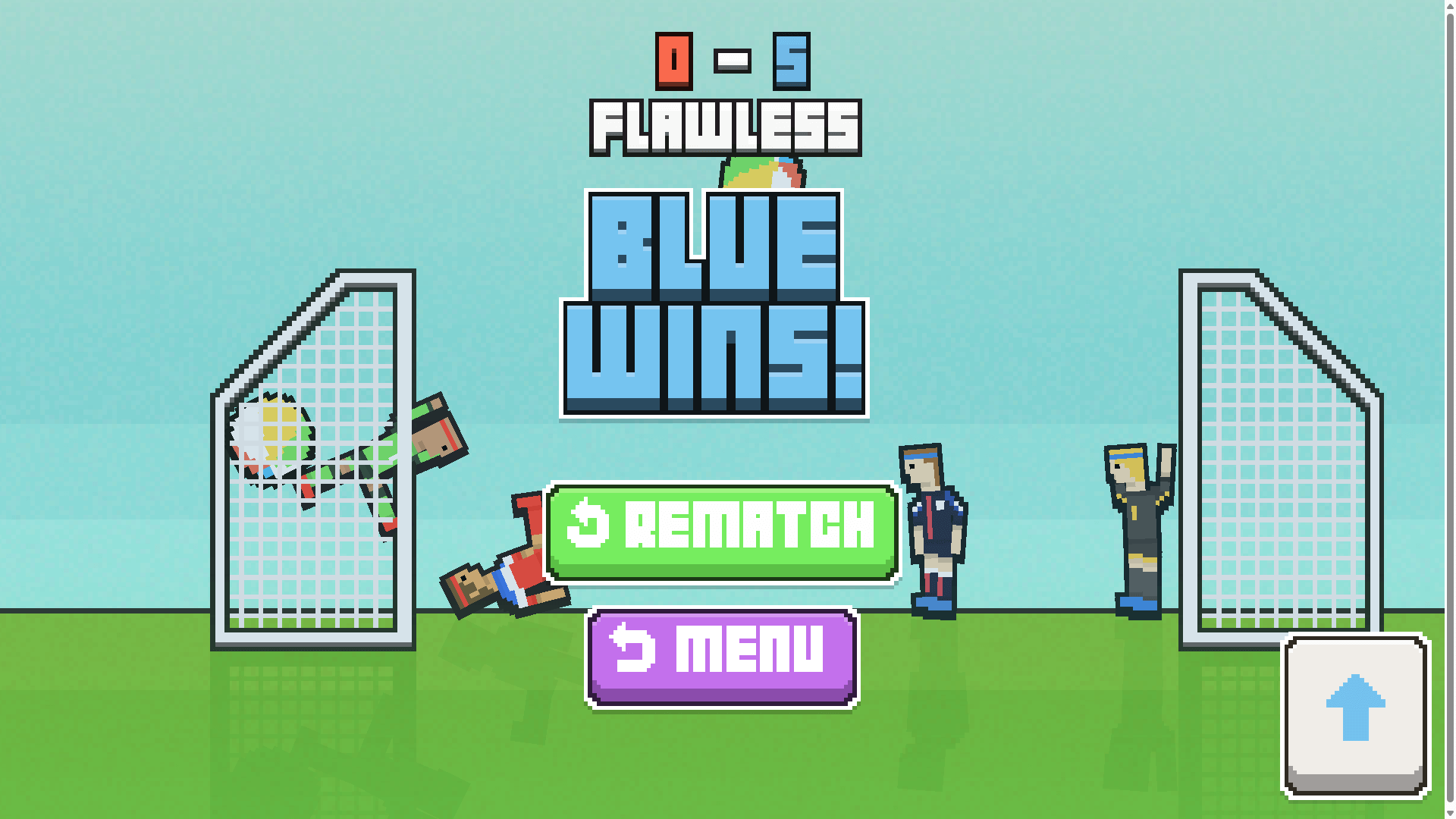Two soccer players jumping toward the ball in Soccer Physics game